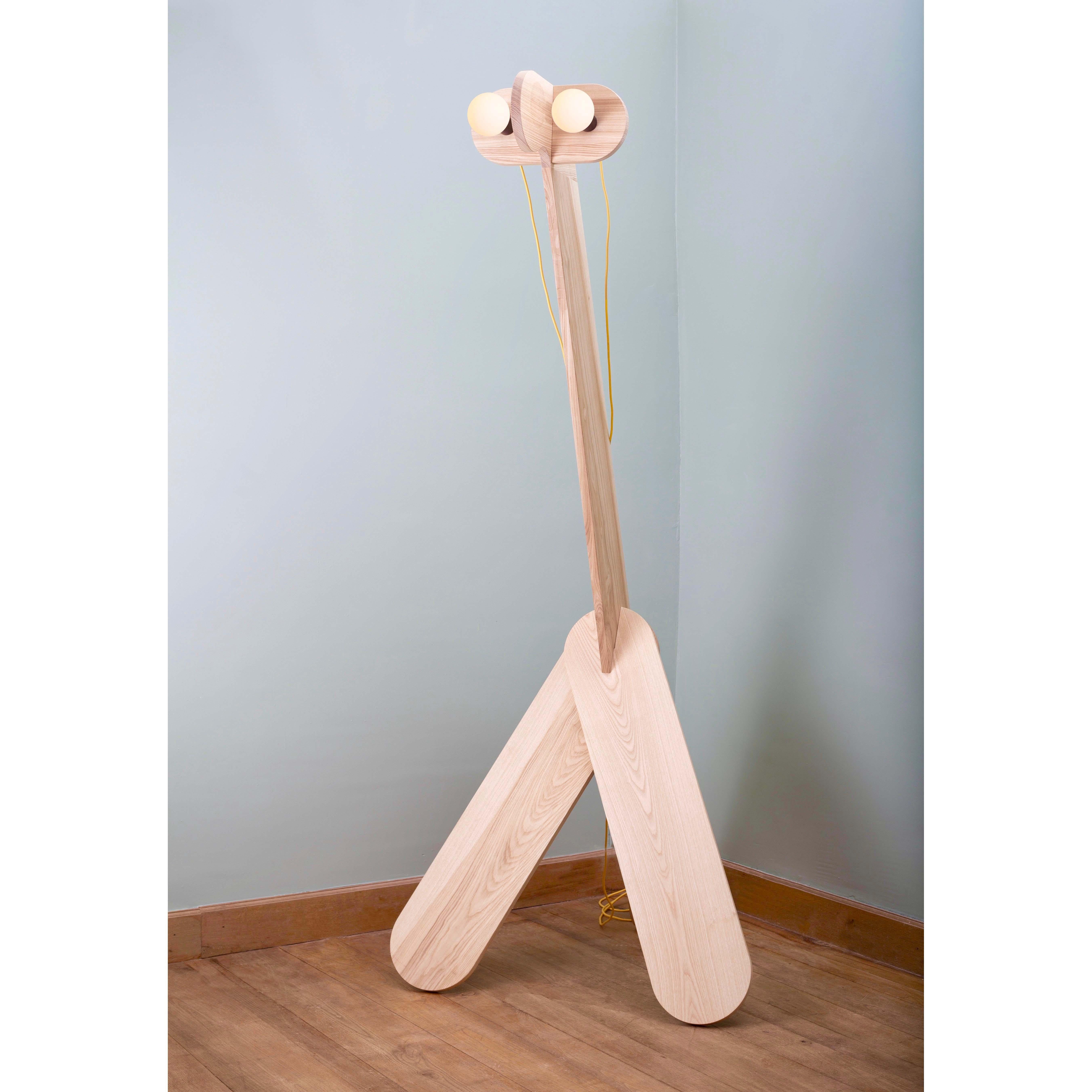 Modern Giraffe Lamp by Alto Duo Design, Contemporary Floor Lamp, Wood, Made in France For Sale
