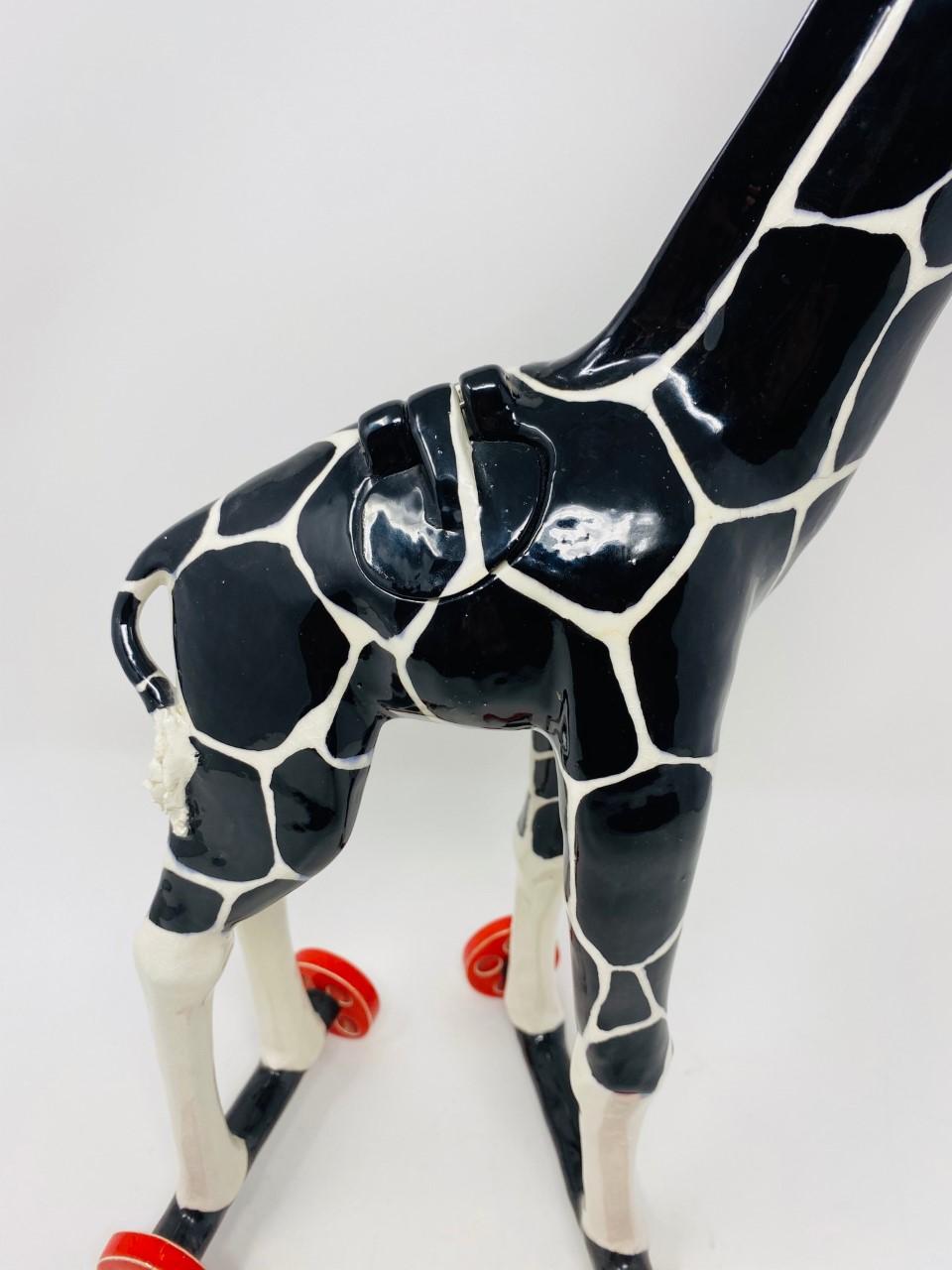 Ceramic Giraffe on Wheels Sculpture by Andree Richmond 