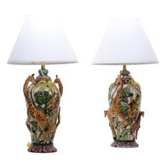 Giraffe pair of lamps, hand made in South Africa, ceramic base