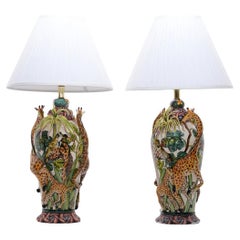Giraffe pair of lamps, hand made in South Africa, ceramic base