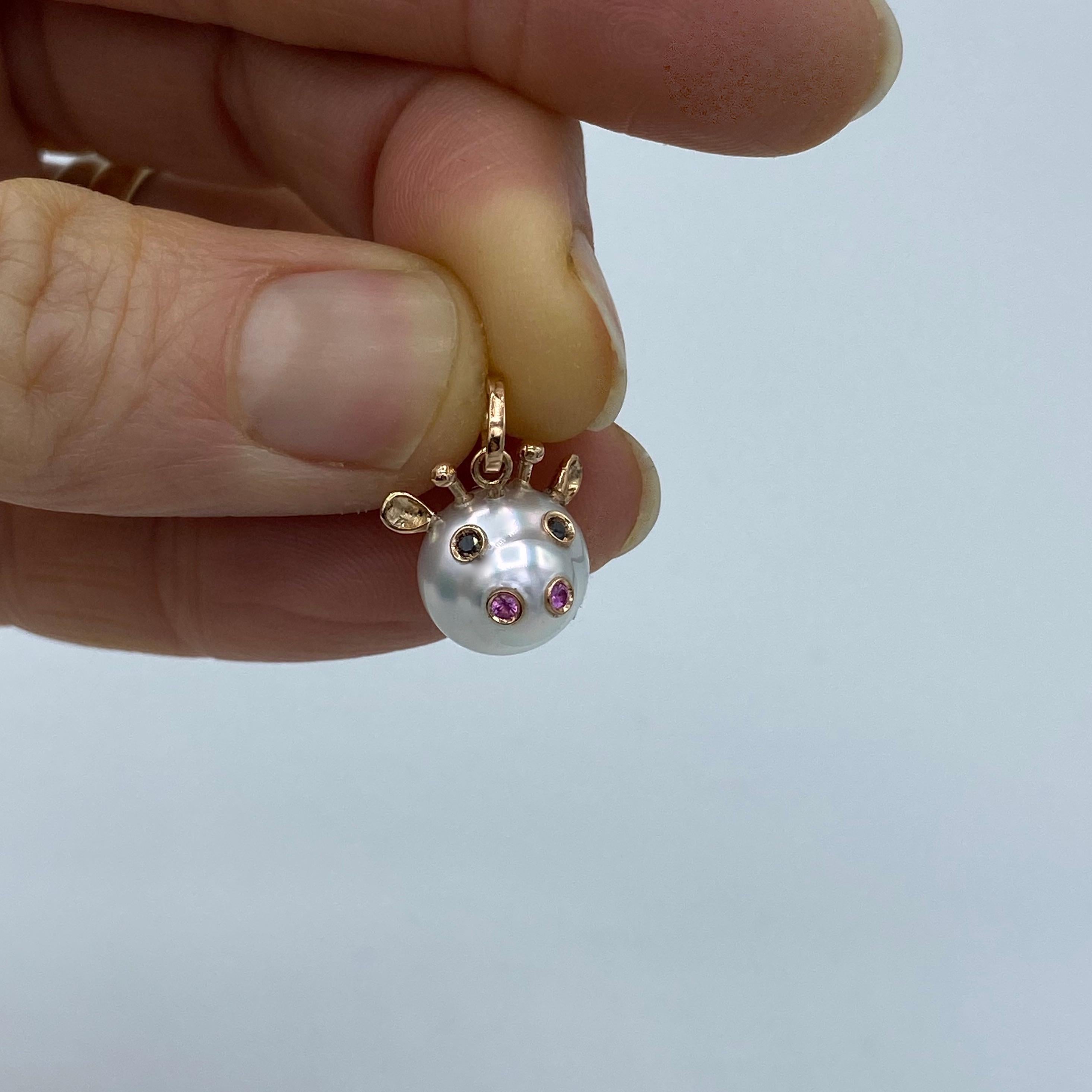Giraffe Red 18Kt Gold Black Diamond Sapphire Australian Pearl Pendant Necklace 3
