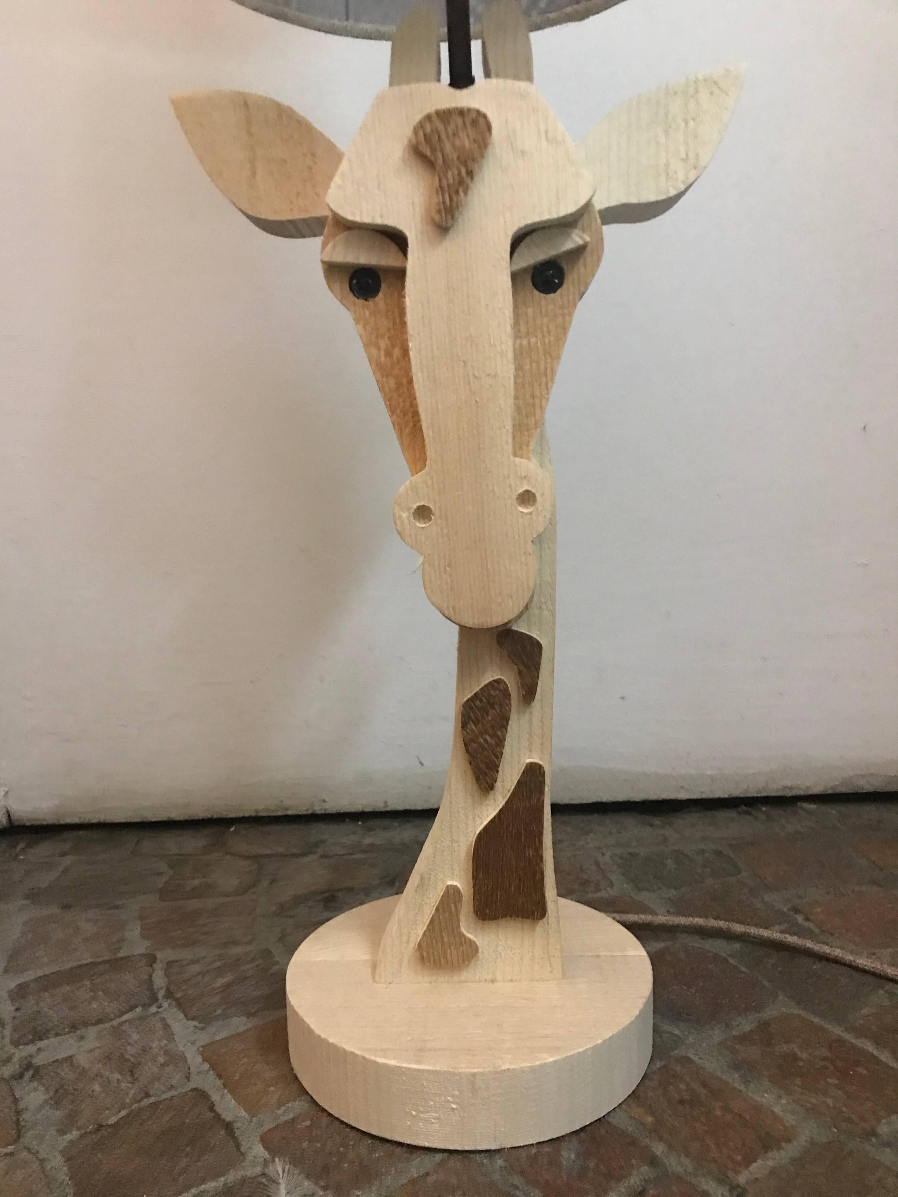 Organic Modern Giraffe Table Lamp, Natural Wood For Sale