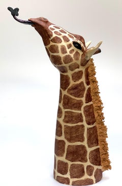 Giraffe with Butterfly, Ceramic Centerpiece, Handmade Design in Italy, 2021