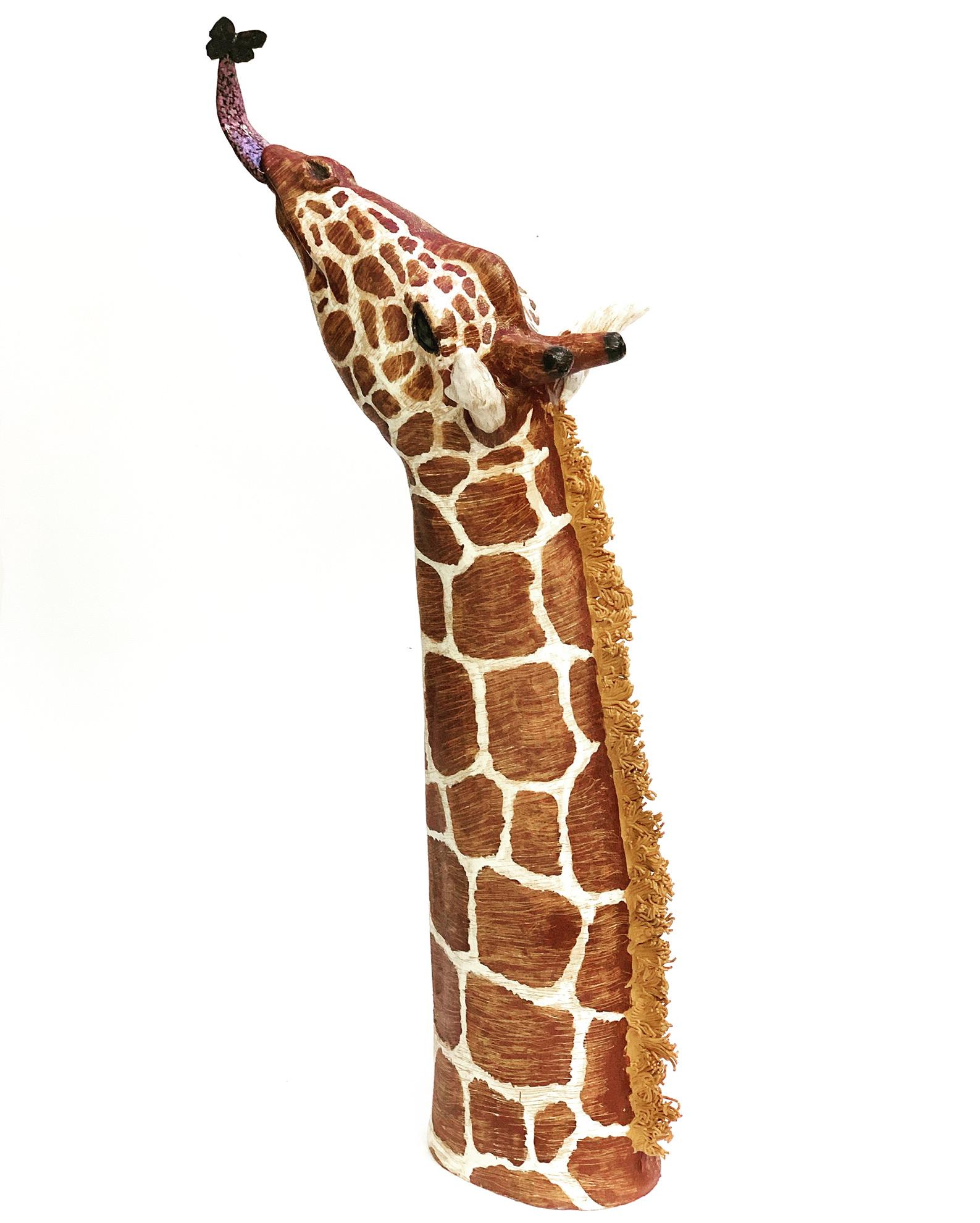 Giraffen mit Schmetterling, Tafelaufsatz aus Keramik, handgefertigtes Design in Italien, 2021 (Handbemalt) im Angebot