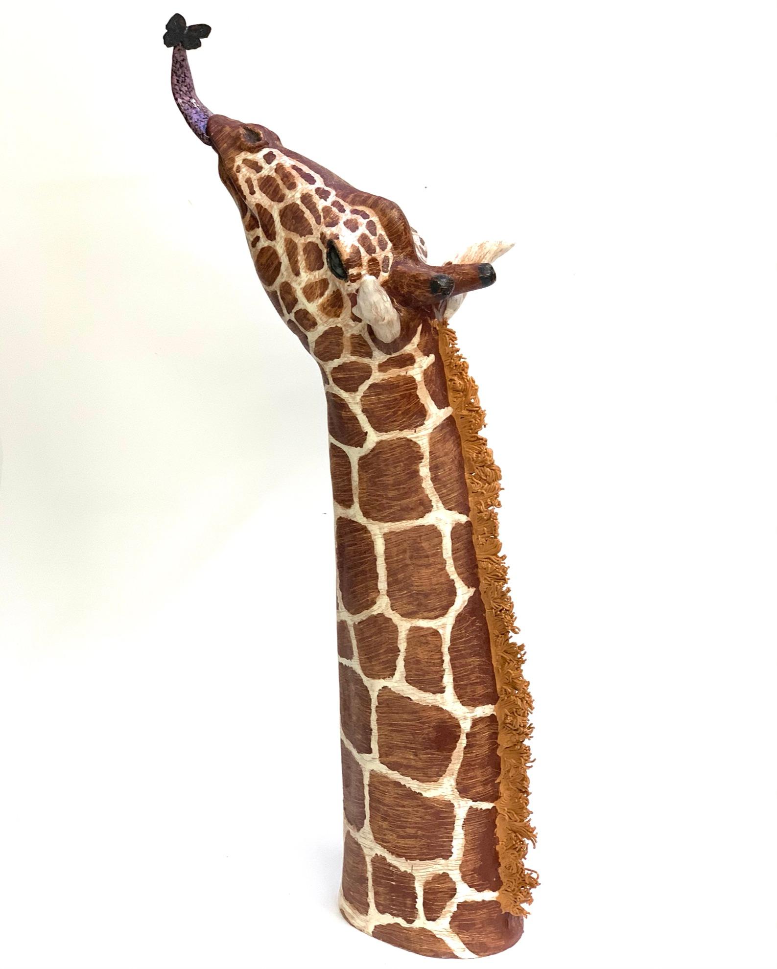 Modern Giraffe with Butterfly, Ceramic Centerpiece, Handmade Design in Italy, 2021 For Sale