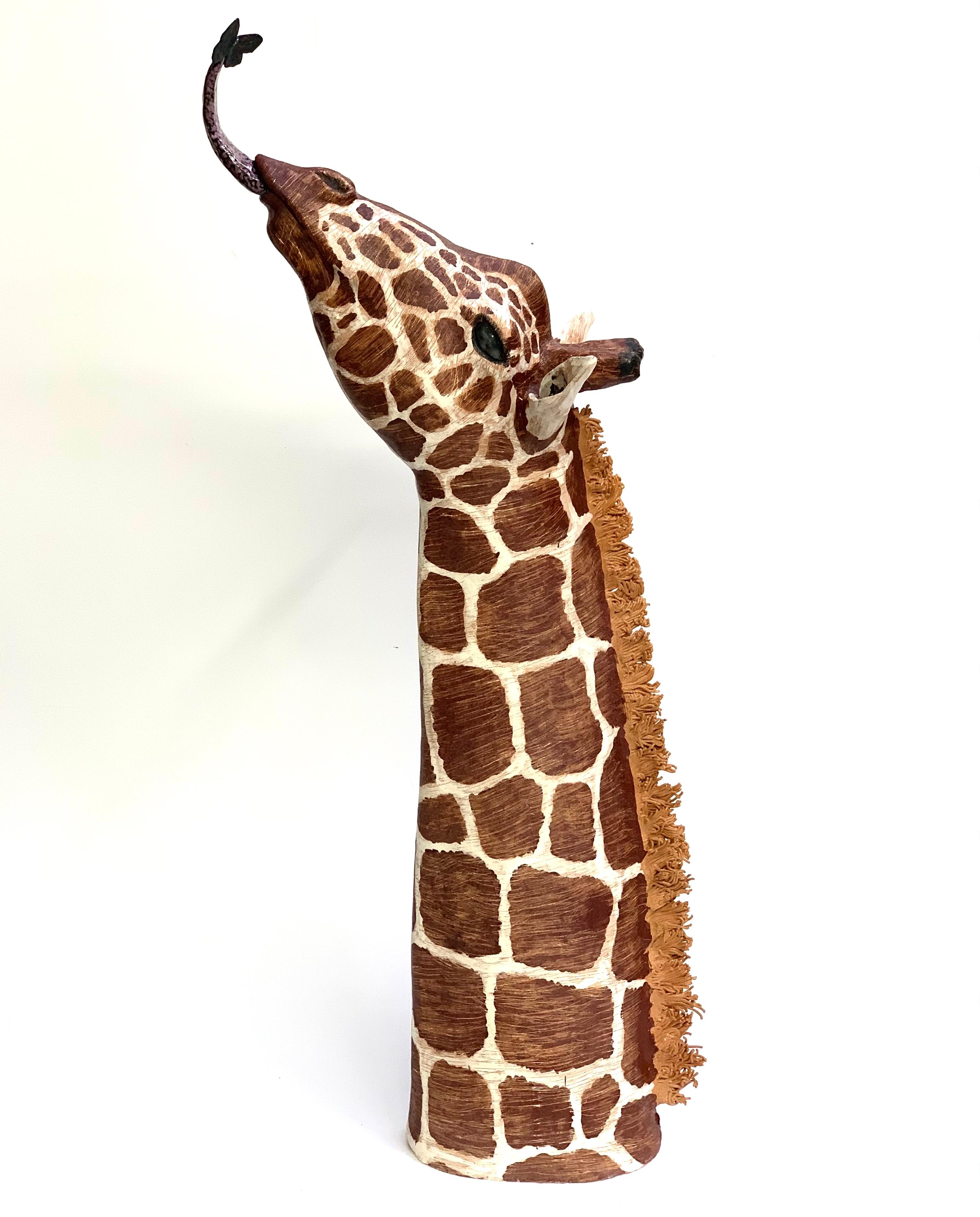 Italian Giraffe with Butterfly, Ceramic Centerpiece, Handmade Design in Italy, 2021 For Sale