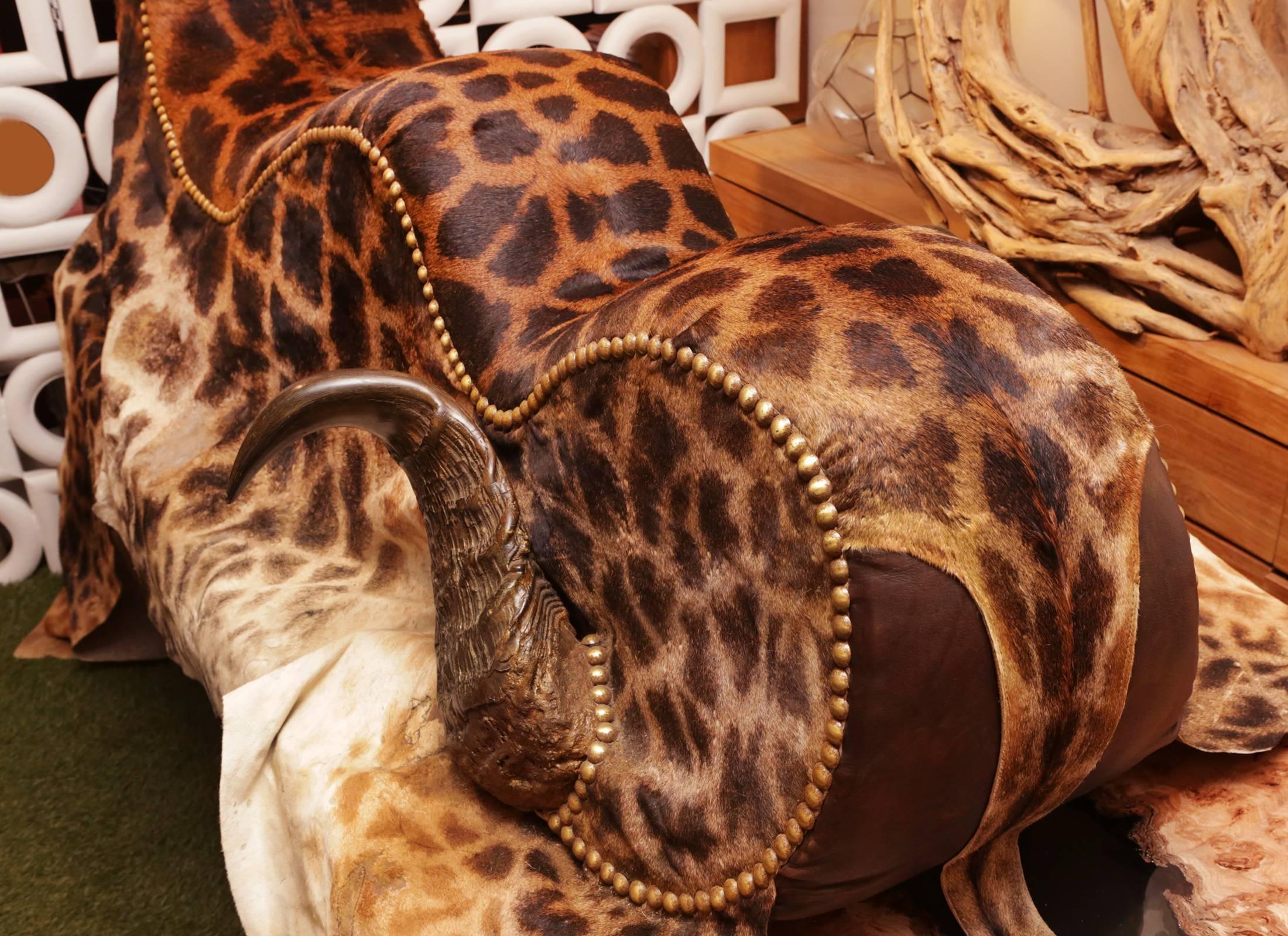 Bronze Girafle Grand Armchair with Buffalo Horns