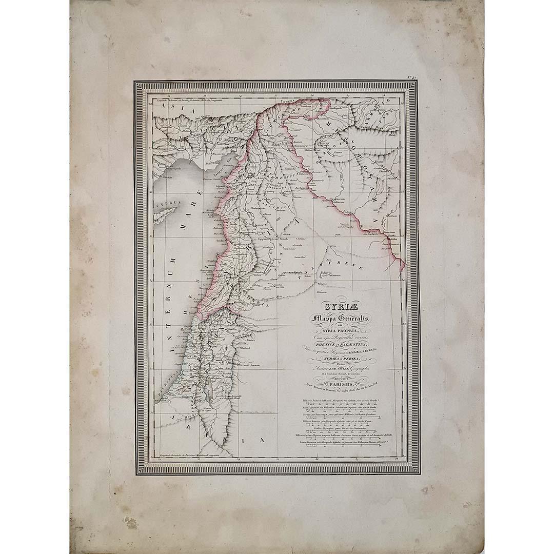 The circa 1825 original engraving of "Syrie" by Giraldon Bovinet, based on the work of L. Vivien, is a historically significant map that reflects early 19th-century cartographic techniques and geographic knowledge of the Eastern Mediterranean