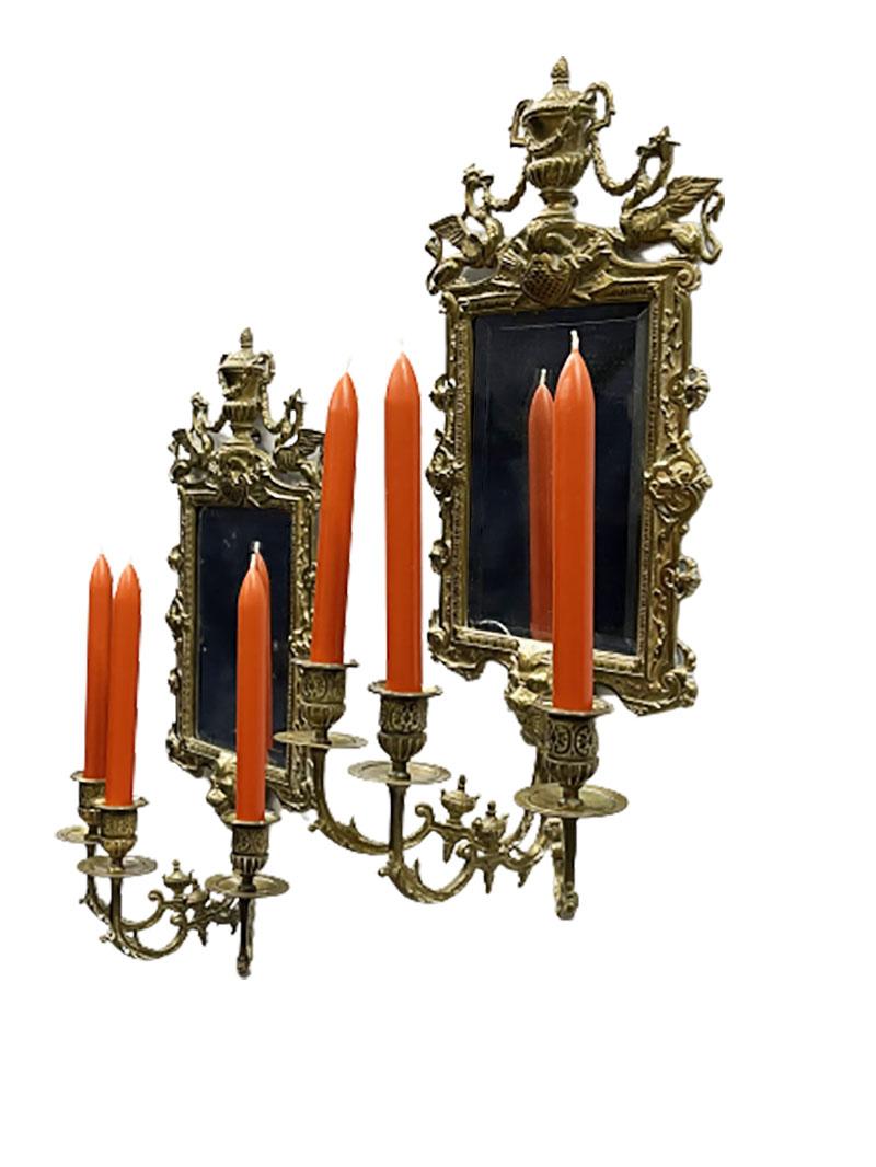 Faceted Girandole Mirrors with 3-Armed Candleholders, circa 1900 For Sale