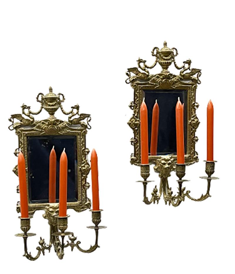 Girandole Mirrors with 3-Armed Candleholders, circa 1900 In Good Condition For Sale In Delft, NL