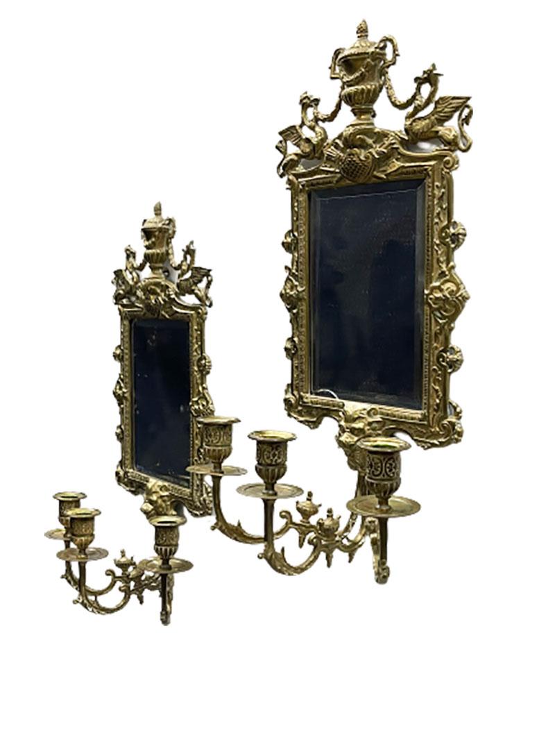 Early 20th Century Girandole Mirrors with 3-Armed Candleholders, circa 1900 For Sale
