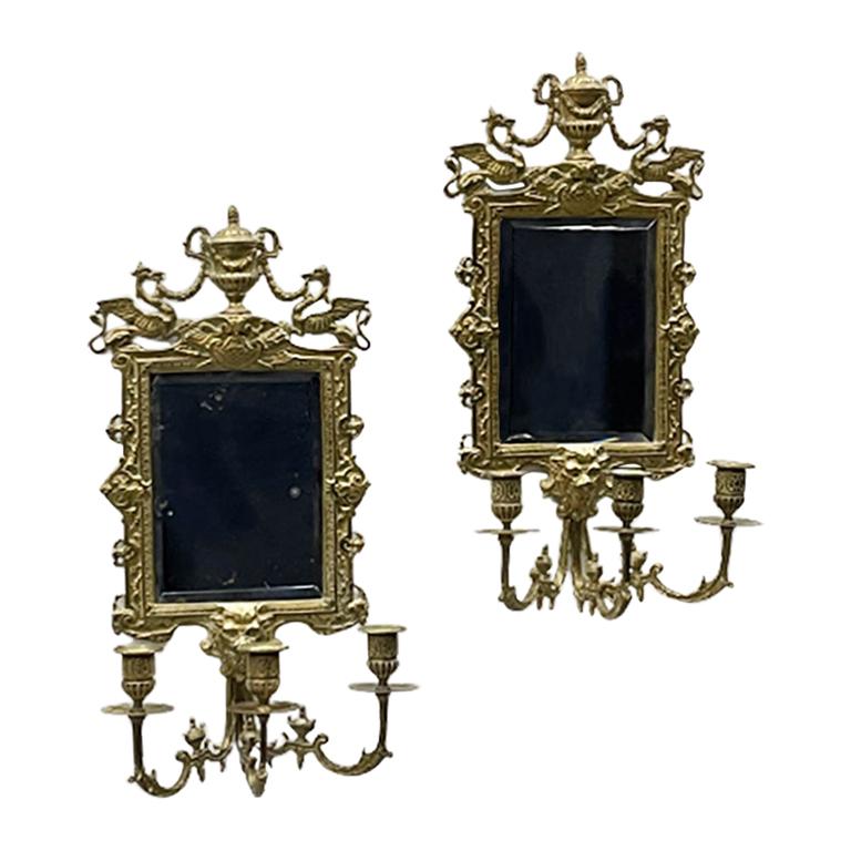 Girandole Mirrors with 3-Armed Candleholders, circa 1900 For Sale