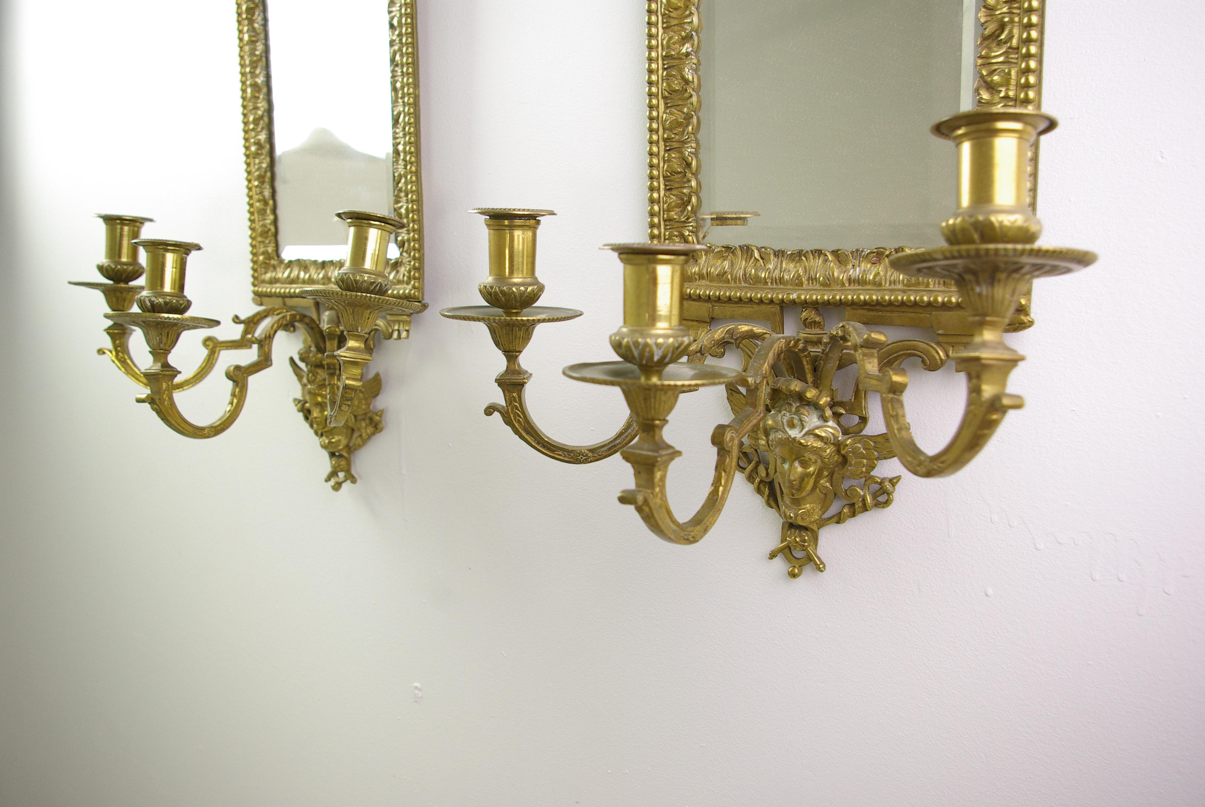 Girandoles Mirrors, Pair of Brass Mirrors, Rococo Mirror, Victorian, France In Good Condition In Vancouver, BC