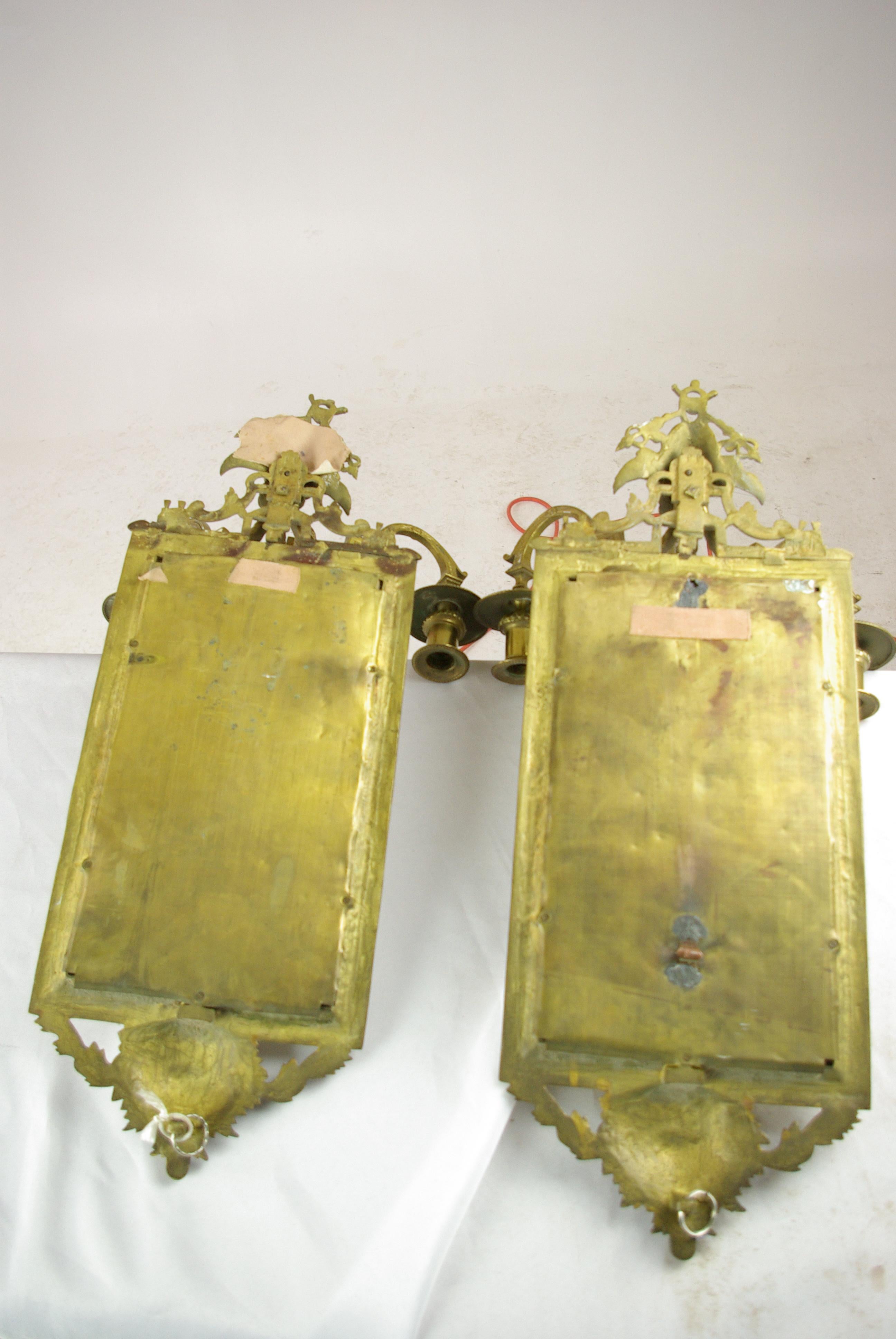 Girandoles Mirrors, Pair of Brass Mirrors, Rococo Mirror, Victorian, France 1
