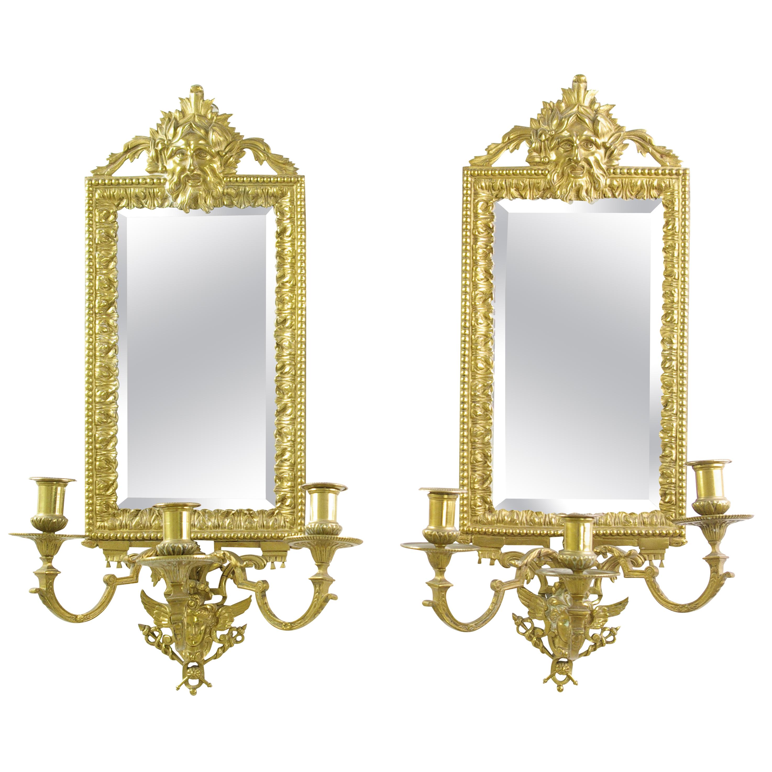 Girandoles Mirrors, Pair of Brass Mirrors, Rococo Mirror, Victorian, France