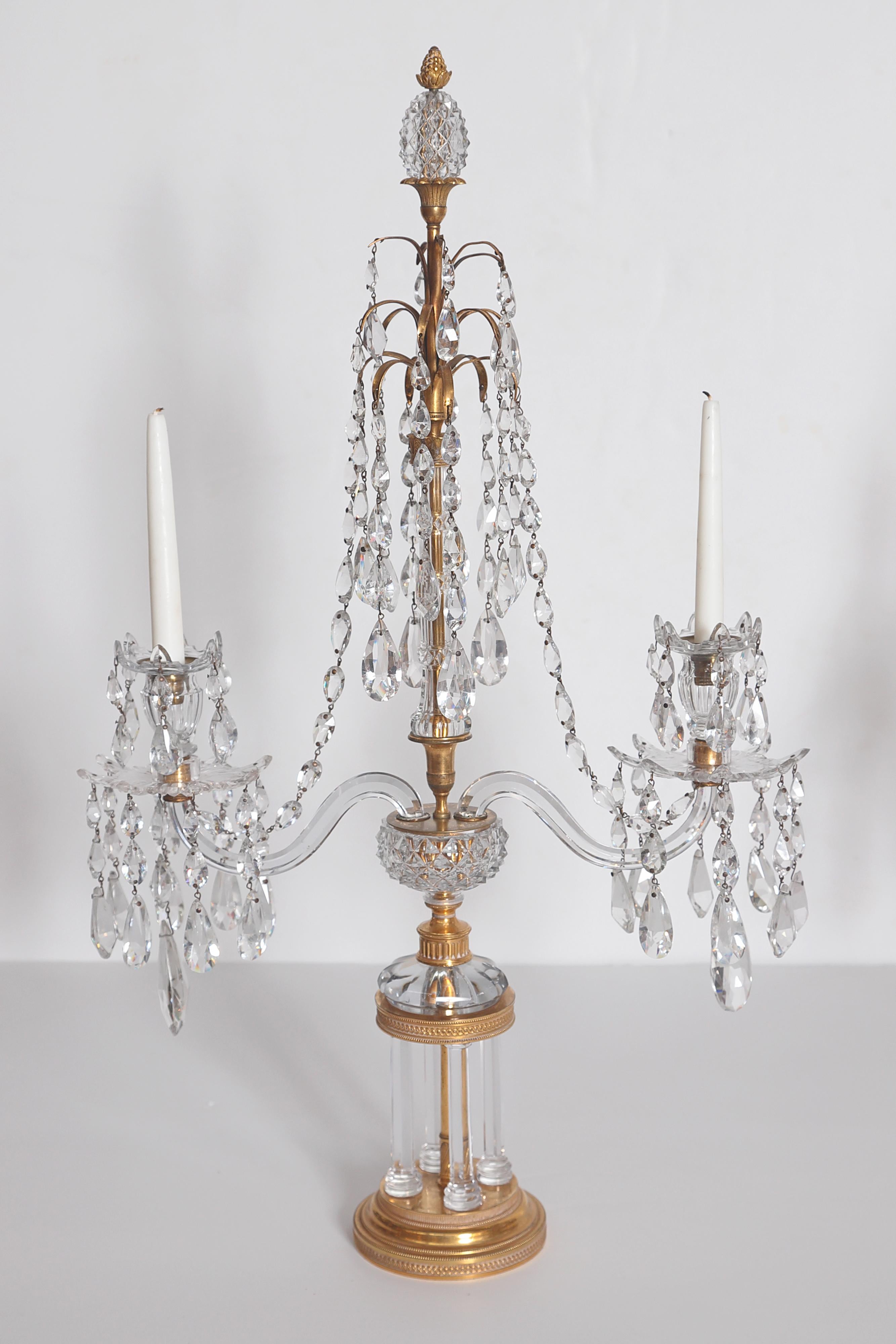 Girandoles Pair of English Regency Cut-Crystal Two Branches 9