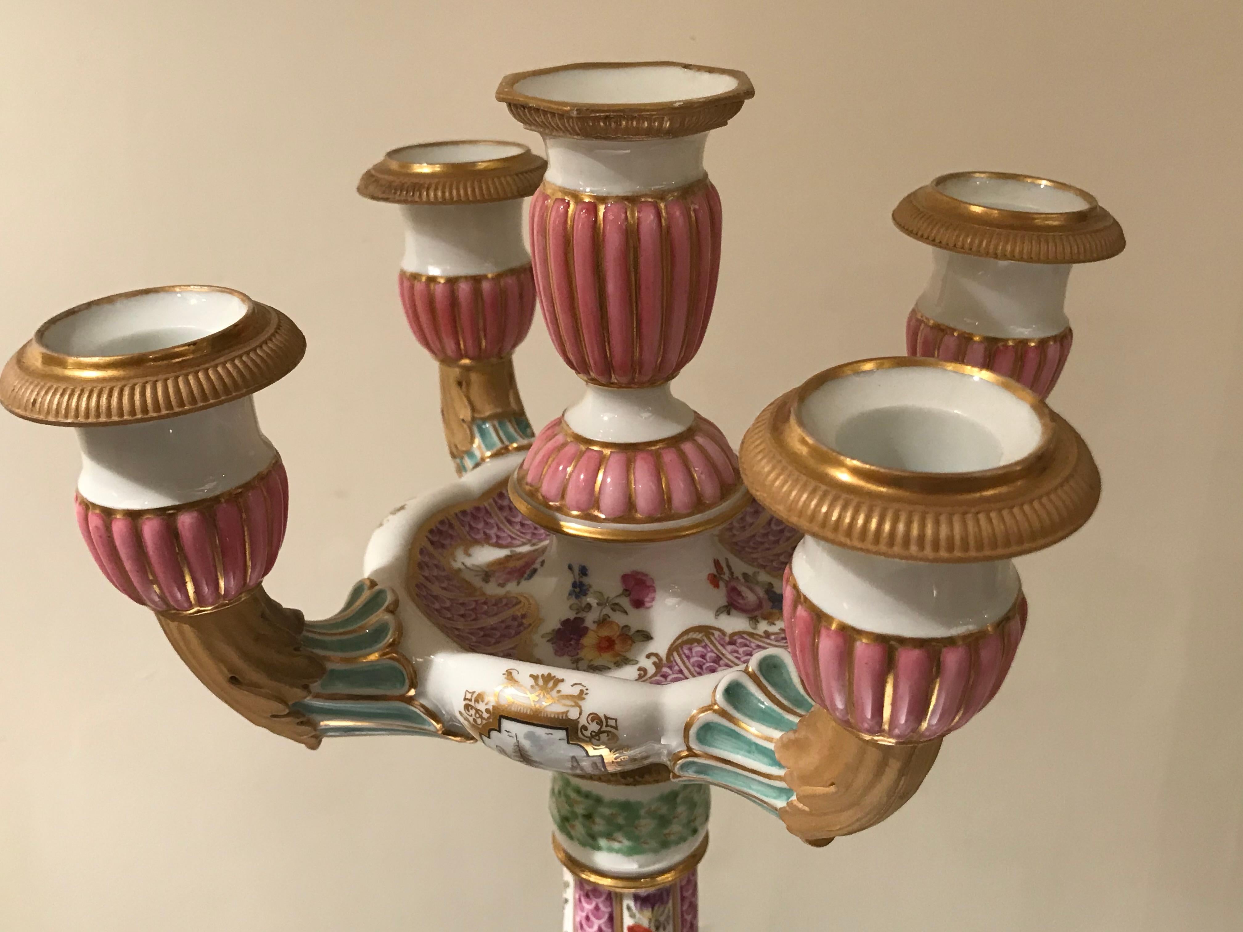 Allemand Girandoles / Table Candlesticks in Porcelain from Meissen, Germany, 1790 - 1810 en vente