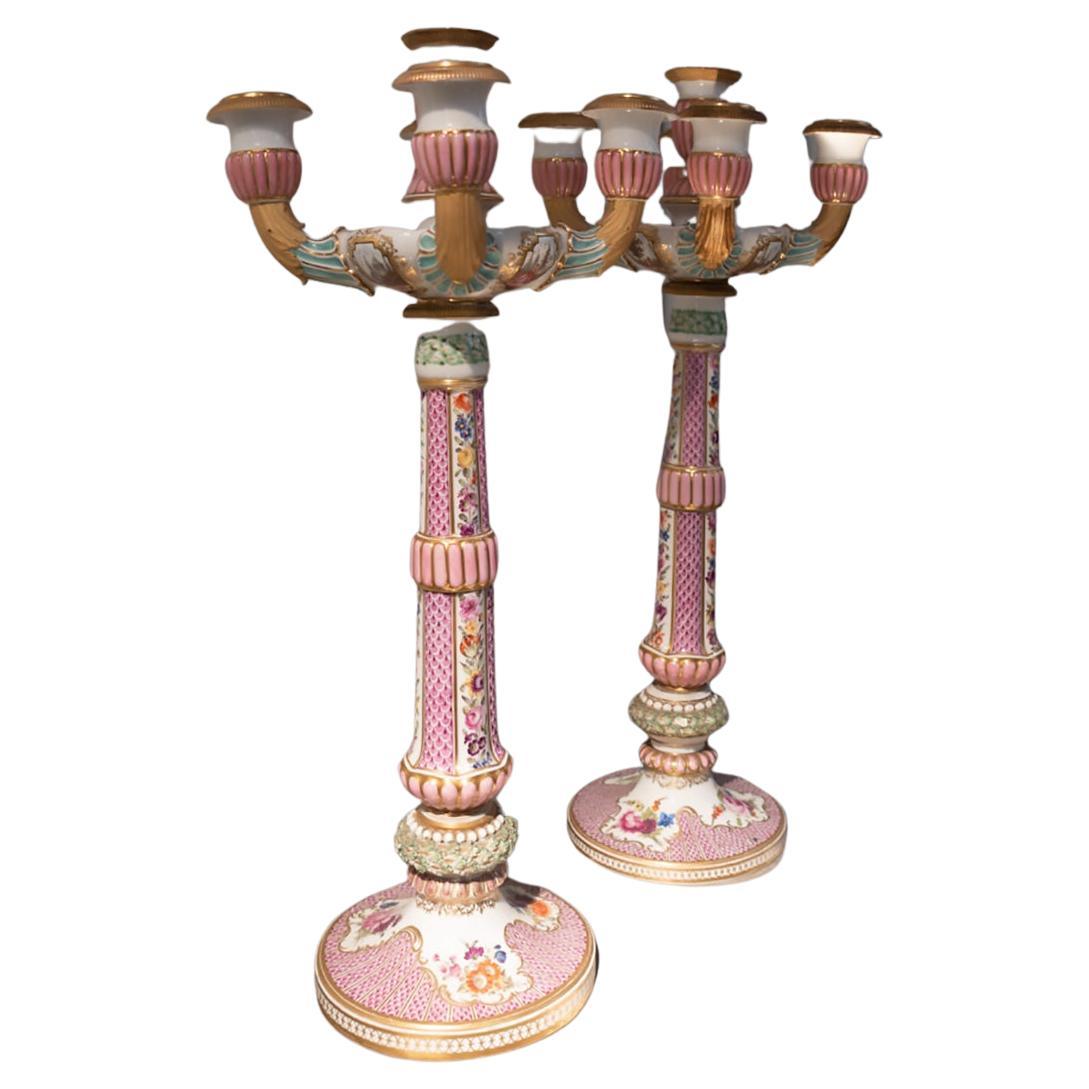 Girandoles / Table Candlesticks in Porcelain from Meissen, Germany, 1790 - 1810 For Sale