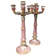 Antique Girandoles / Table Candlesticks in Porcelain from Meissen, Germany, 1774-1815