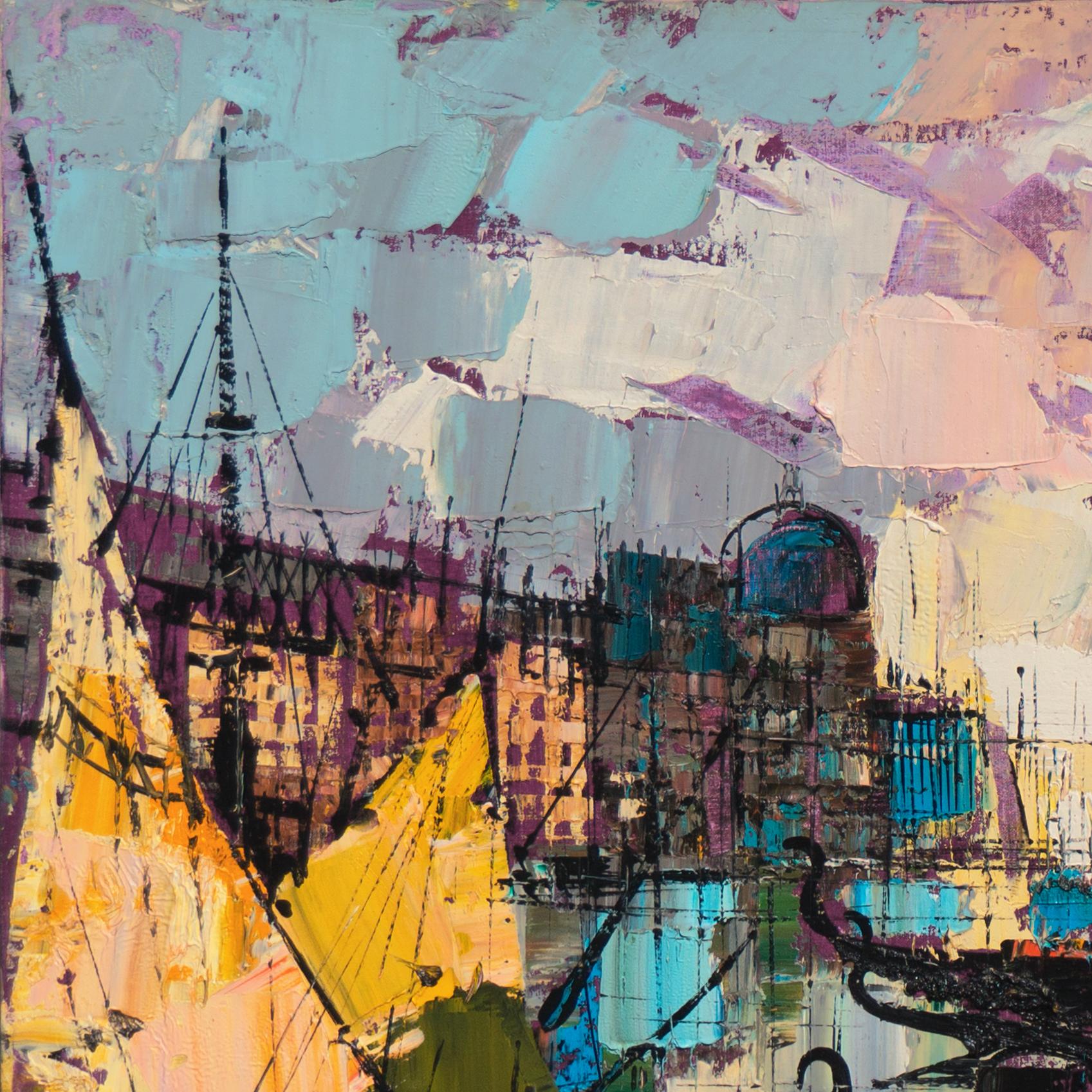 'Capriccio veneziano', Gondole, Basilica di San Marco, Campanile, Olio modernista - Painting Postimpressionismo di Girard