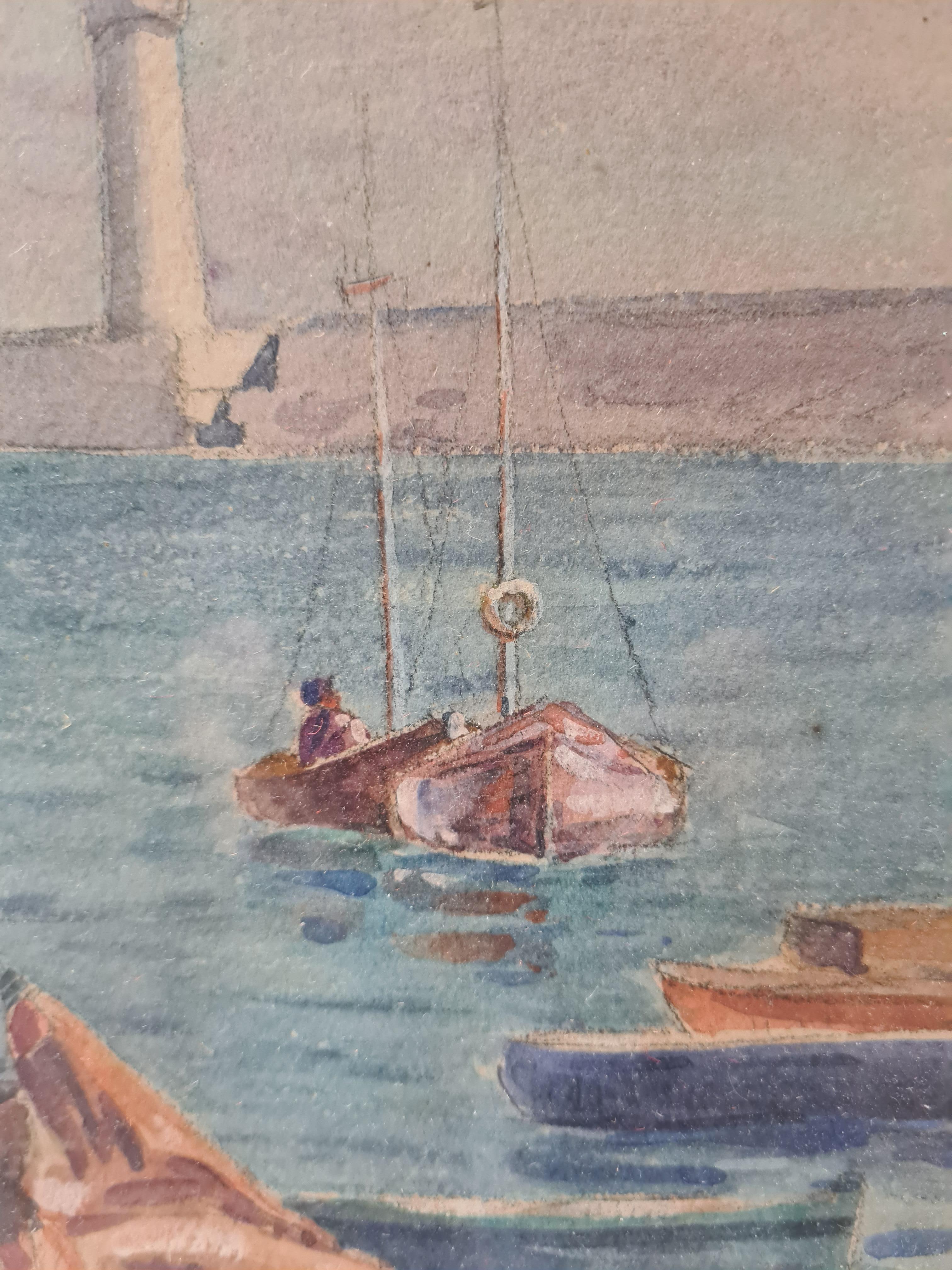 Marine Scene, French Breton Watercolour, The Fishing Nets For Sale 1