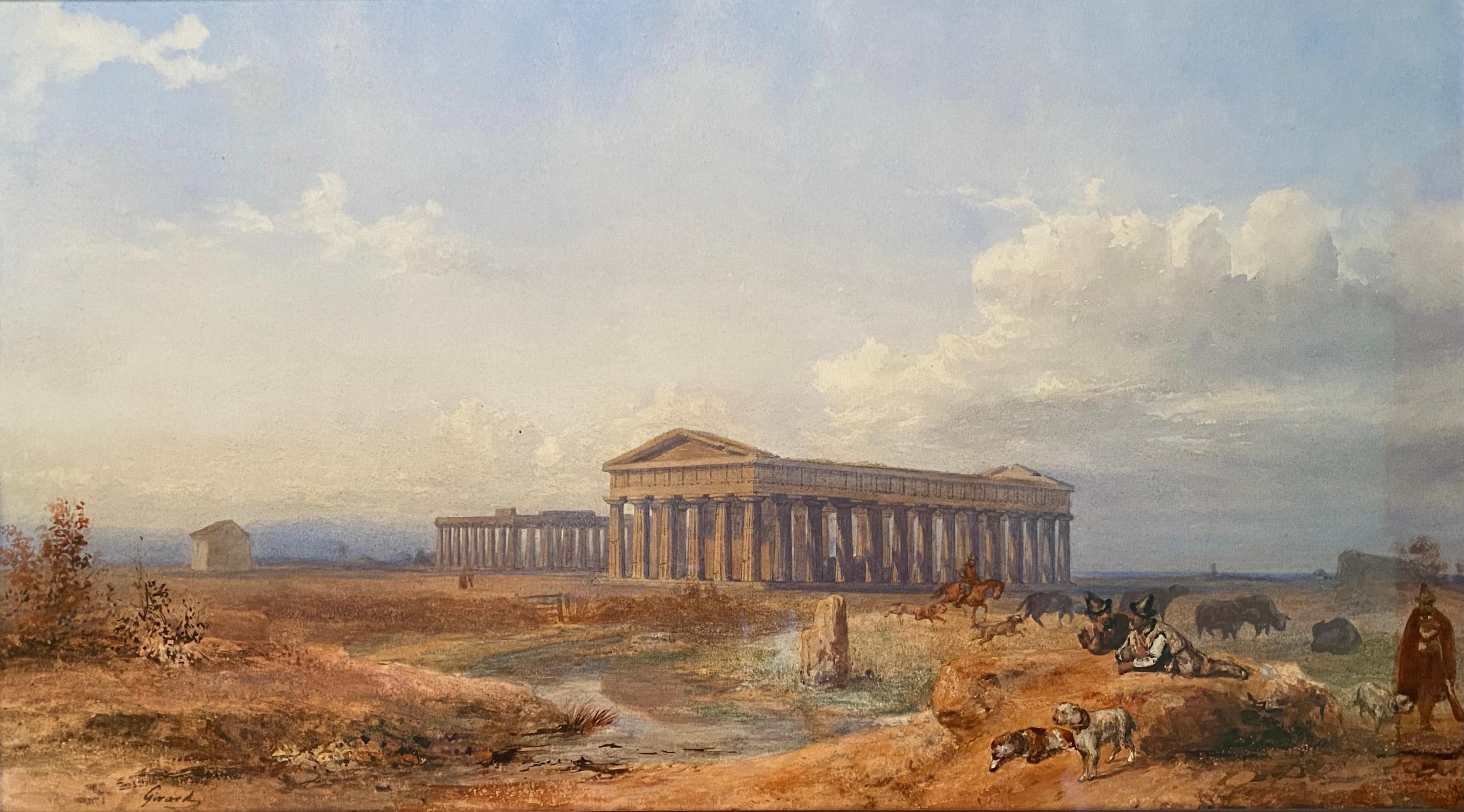 'The Greek Temples of Paestrum' by Paul Albert Girard, Paris 1839 – 1920, French - Painting by Girard Paul Albert