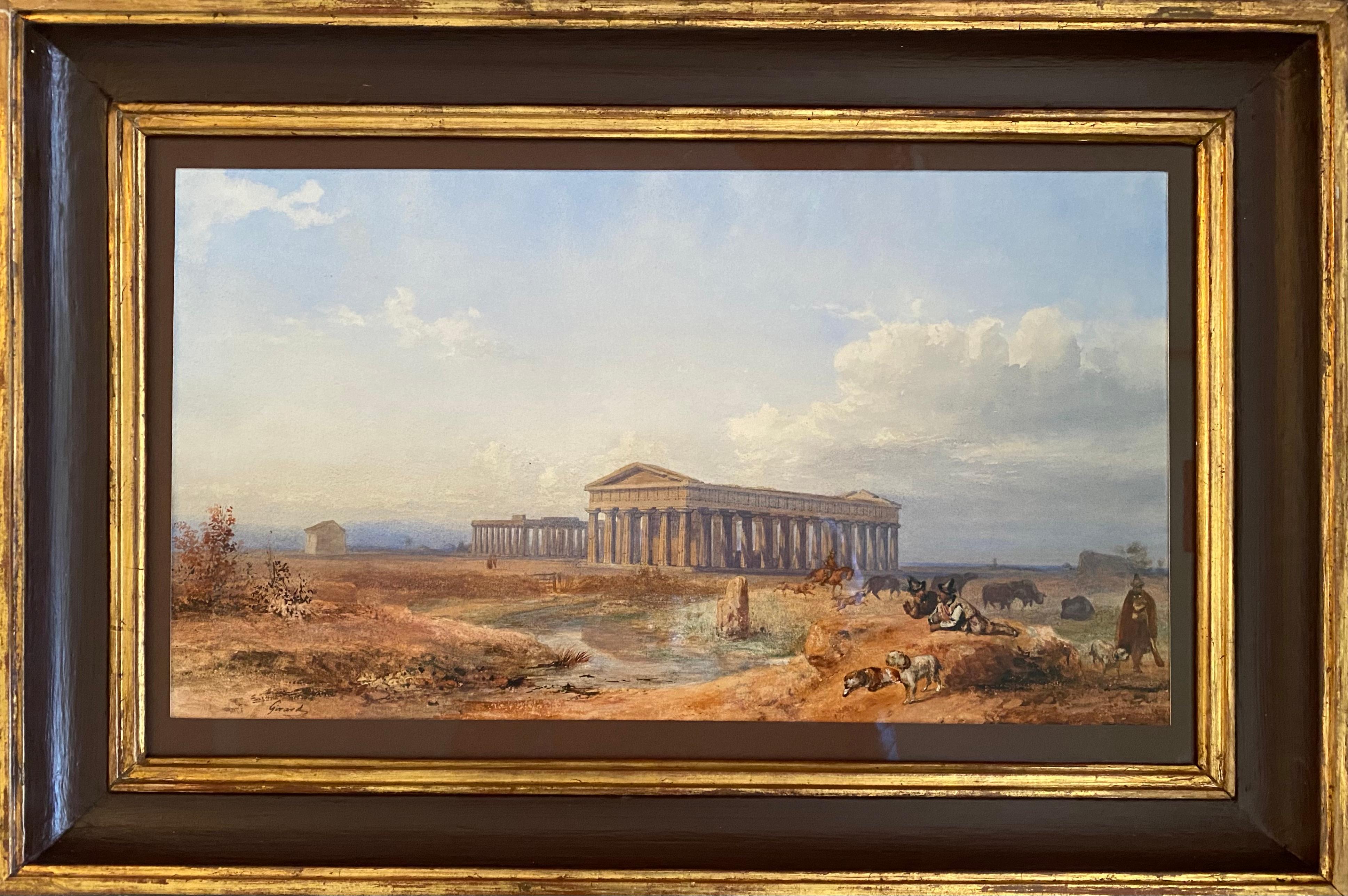 Girard Paul Albert Figurative Painting – The Greek Temples of Paestrum" von Paul-Albert Girard, Paris 1839 - 1920, Französisch