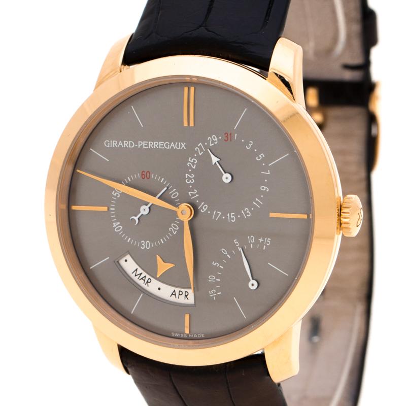Contemporary Girard Perragaux Grey 18K Rose Gold 1966 Equation Of Time 49588 Men's Wristwatch