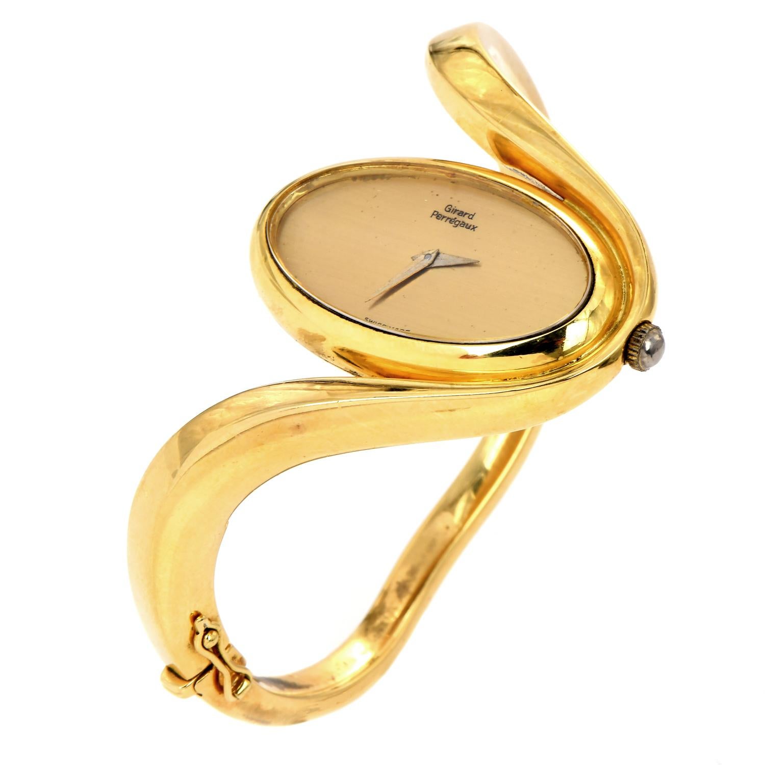 Girard Perragaux Montre-bracelet ovale vintage en or jaune 18 carats, années 1980 Pour femmes en vente