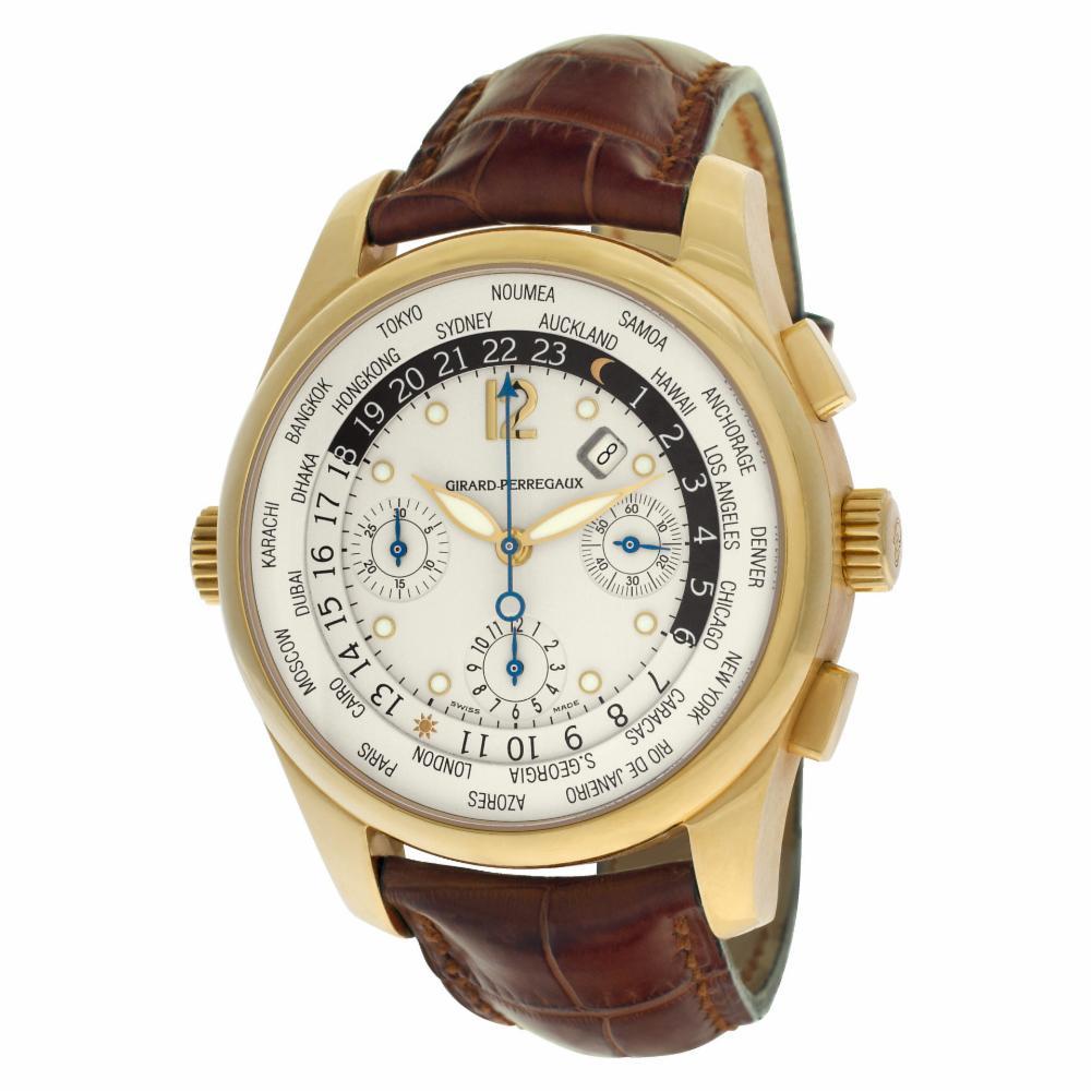 Girard Perragaux World Time 49805, White Dial, Certified In Excellent Condition In Miami, FL