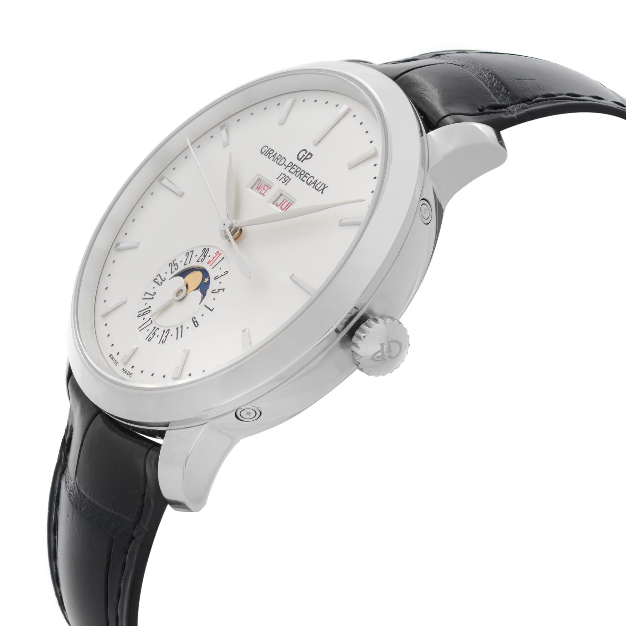 Girard-Perregaux 1966 Vollkalender Stahl-Silber-Zifferblattuhr 49535-11-131-BB60 im Zustand „Neu“ in New York, NY