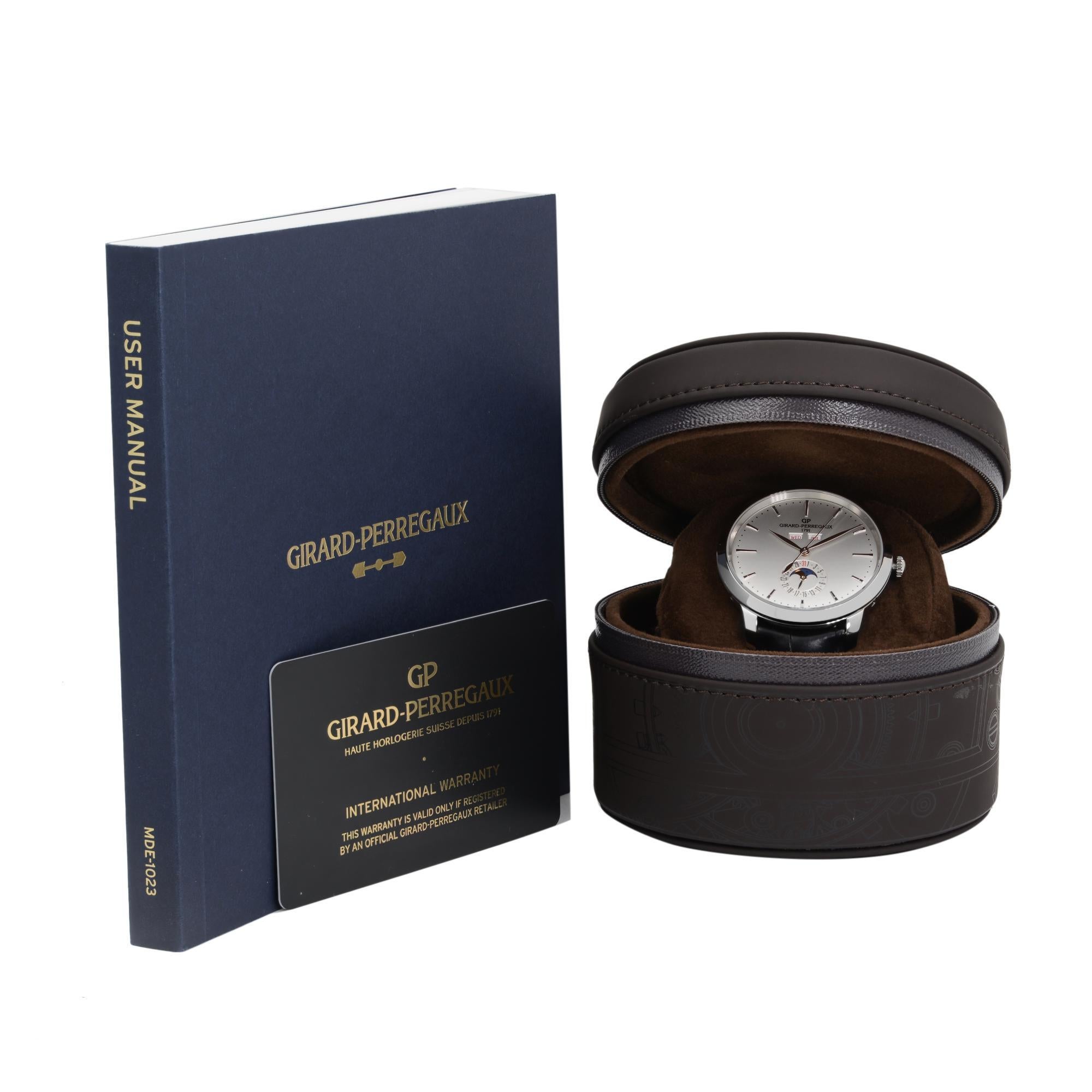 Girard-Perregaux 1966 Vollkalender Stahl-Silber-Zifferblattuhr 49535-11-131-BB60 2