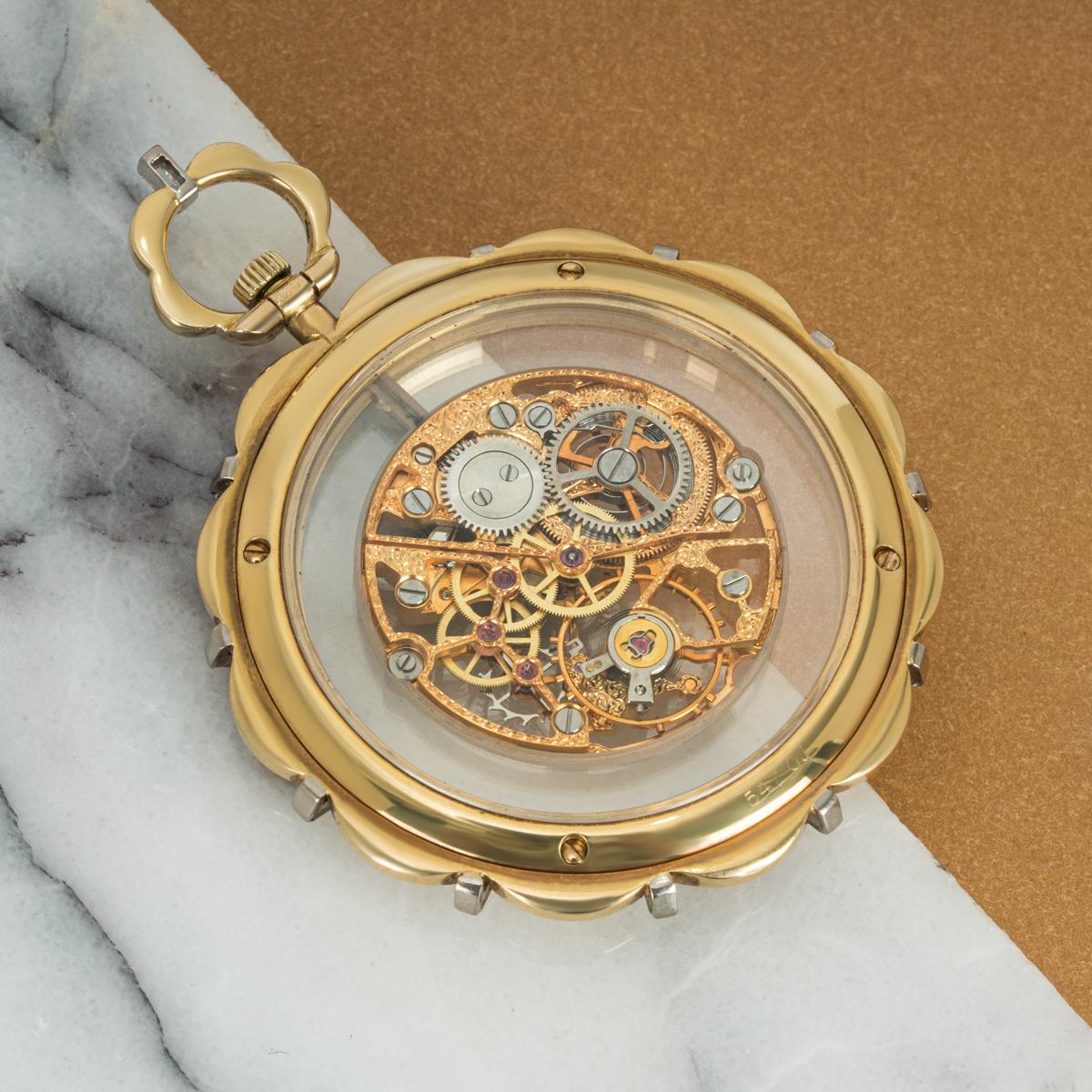 Round Cut Girard Perregaux. A Rare Gold Skeleton Diamond & Ruby Set Pocket Watch C1960S