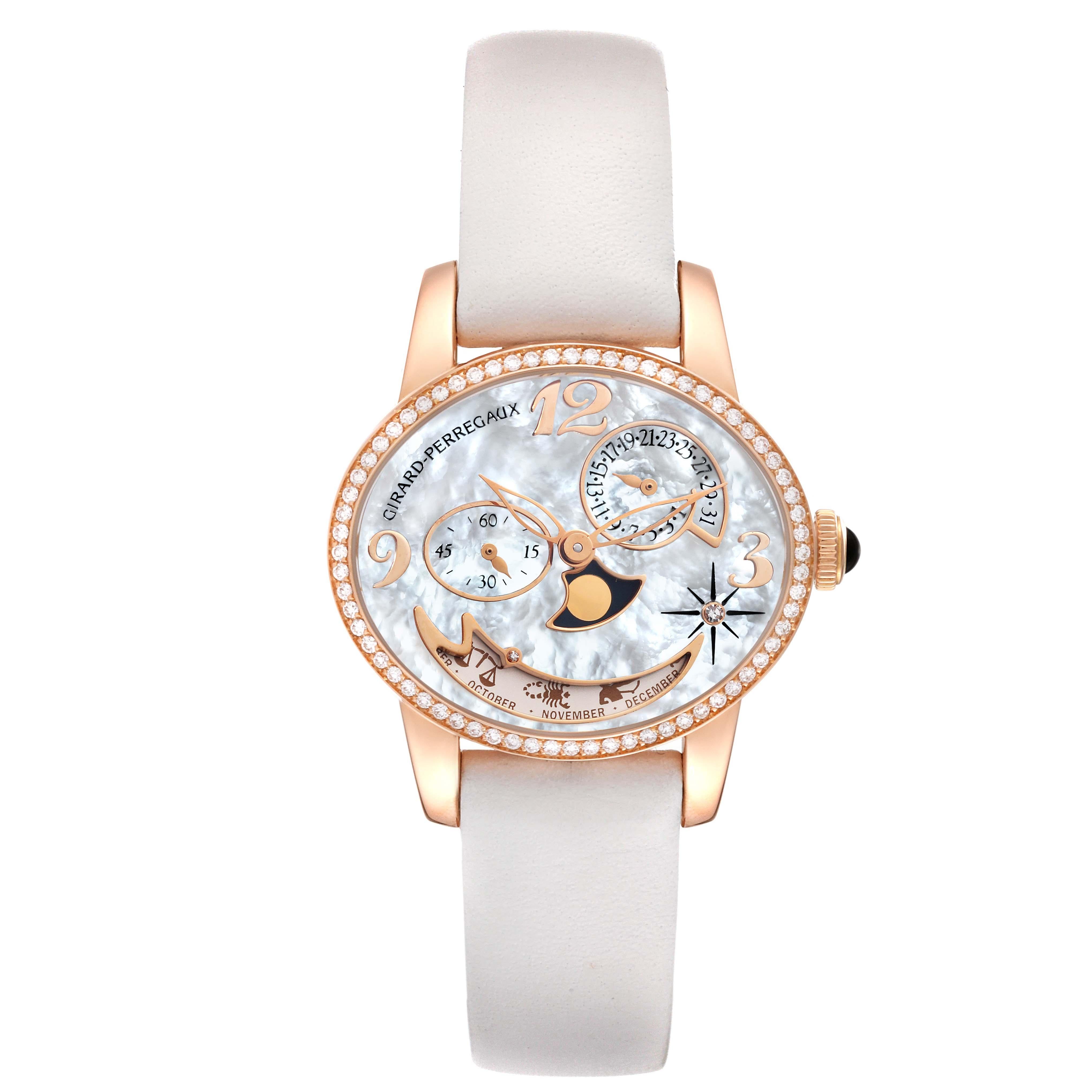 Girard Perregaux Cat's Eye Rose Gold Mother Of Pearl Diamond Ladies Watch 80483 In Excellent Condition For Sale In Atlanta, GA
