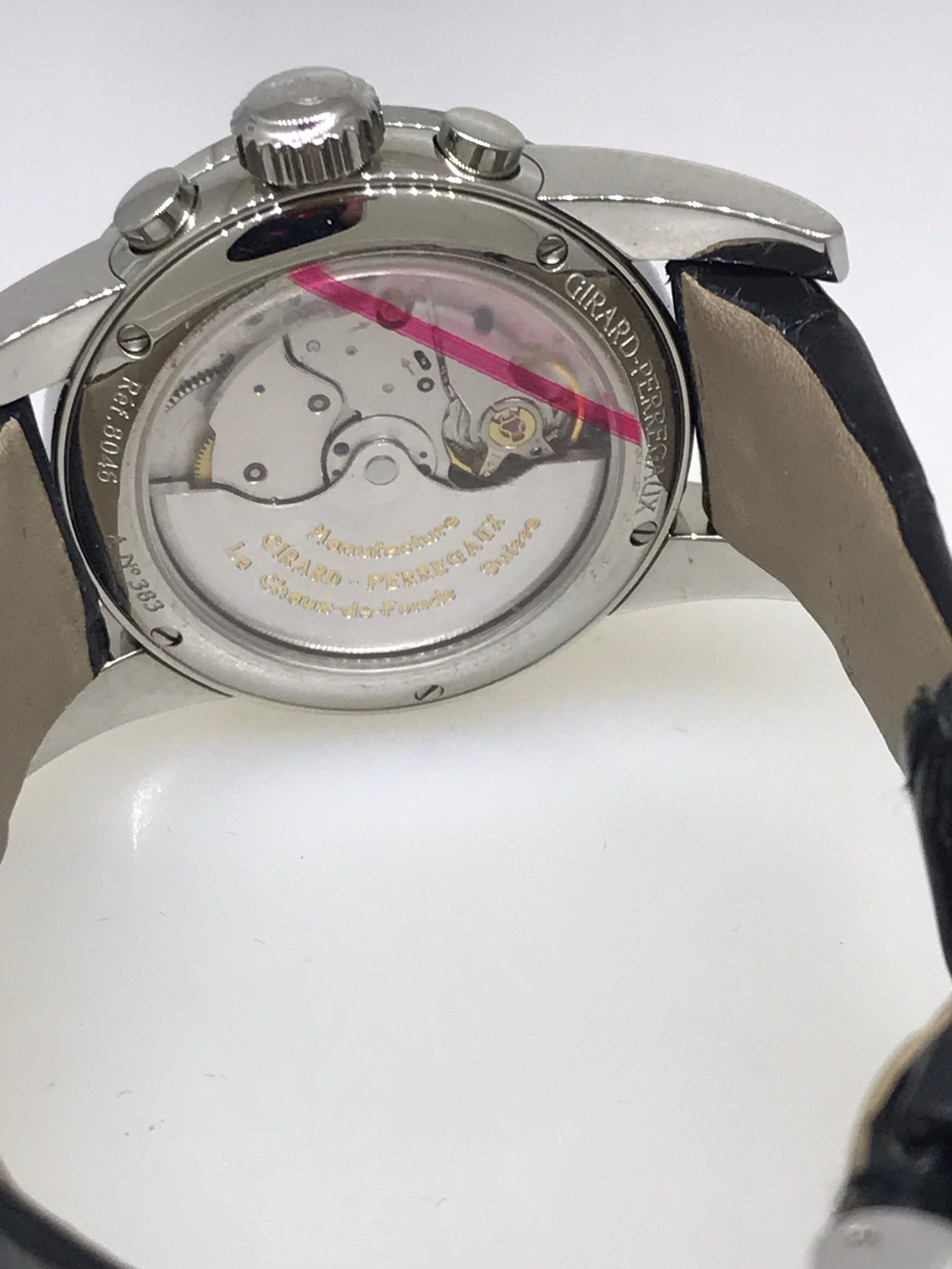 Girard Perregaux Diamond Bezel Chronograph Leather Band Ladies Watch 8046 New For Sale 3