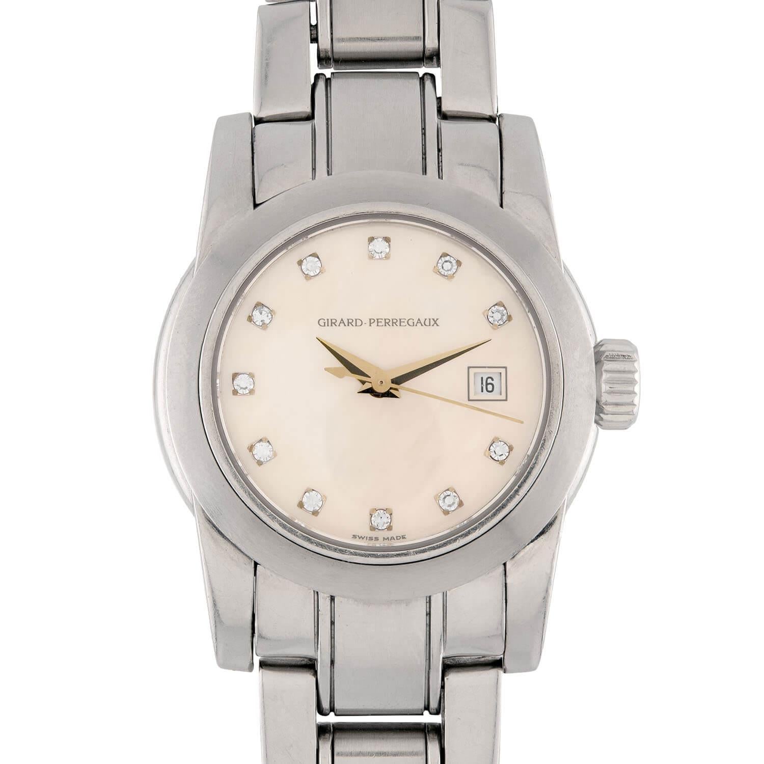 GIRARD-PERREGAUX Estate Stainless Steel Diamond Women's Wristwatch For Sale