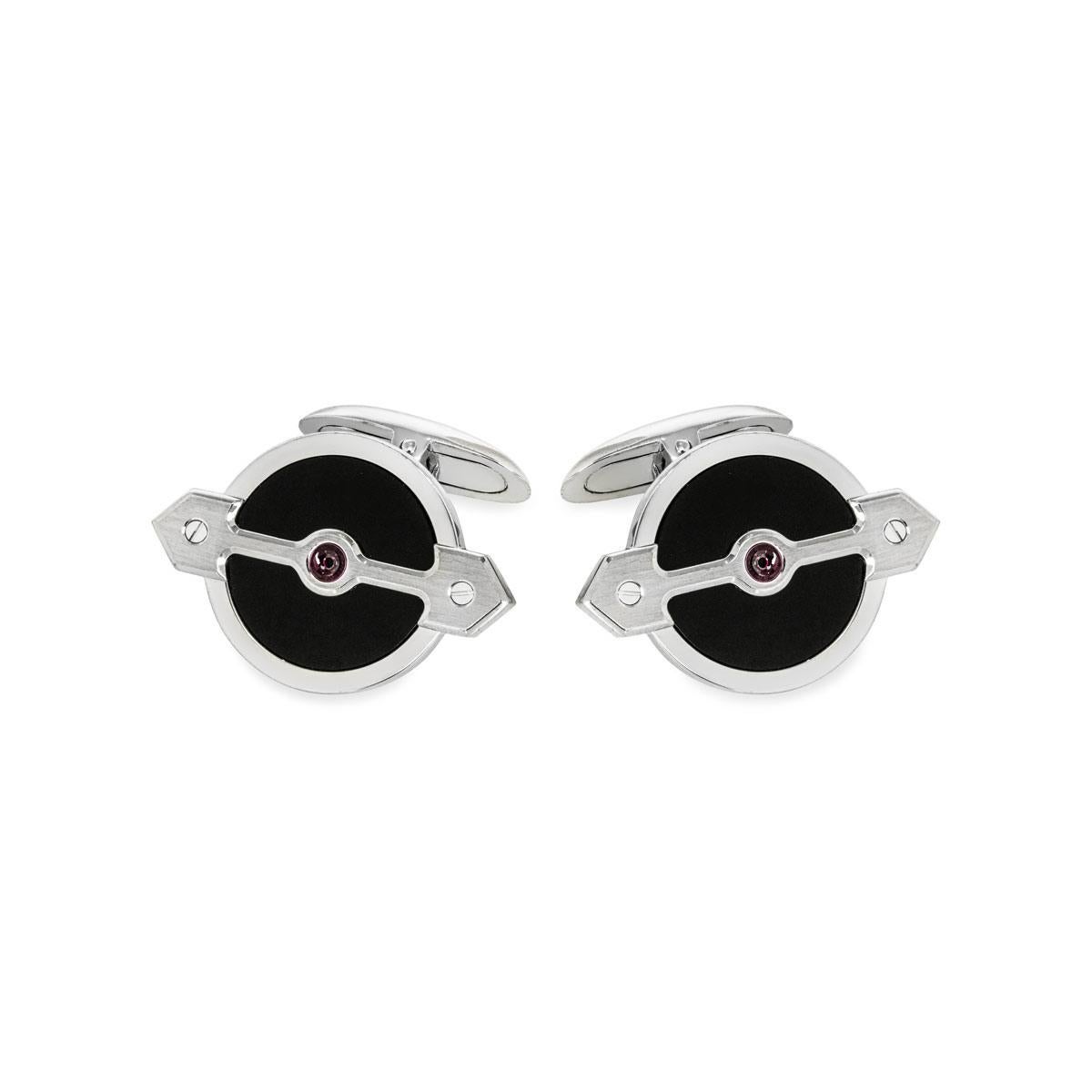 Men's Girard Perregaux Golden Bridge Cufflinks White Gold Onyx & Ruby Set For Sale