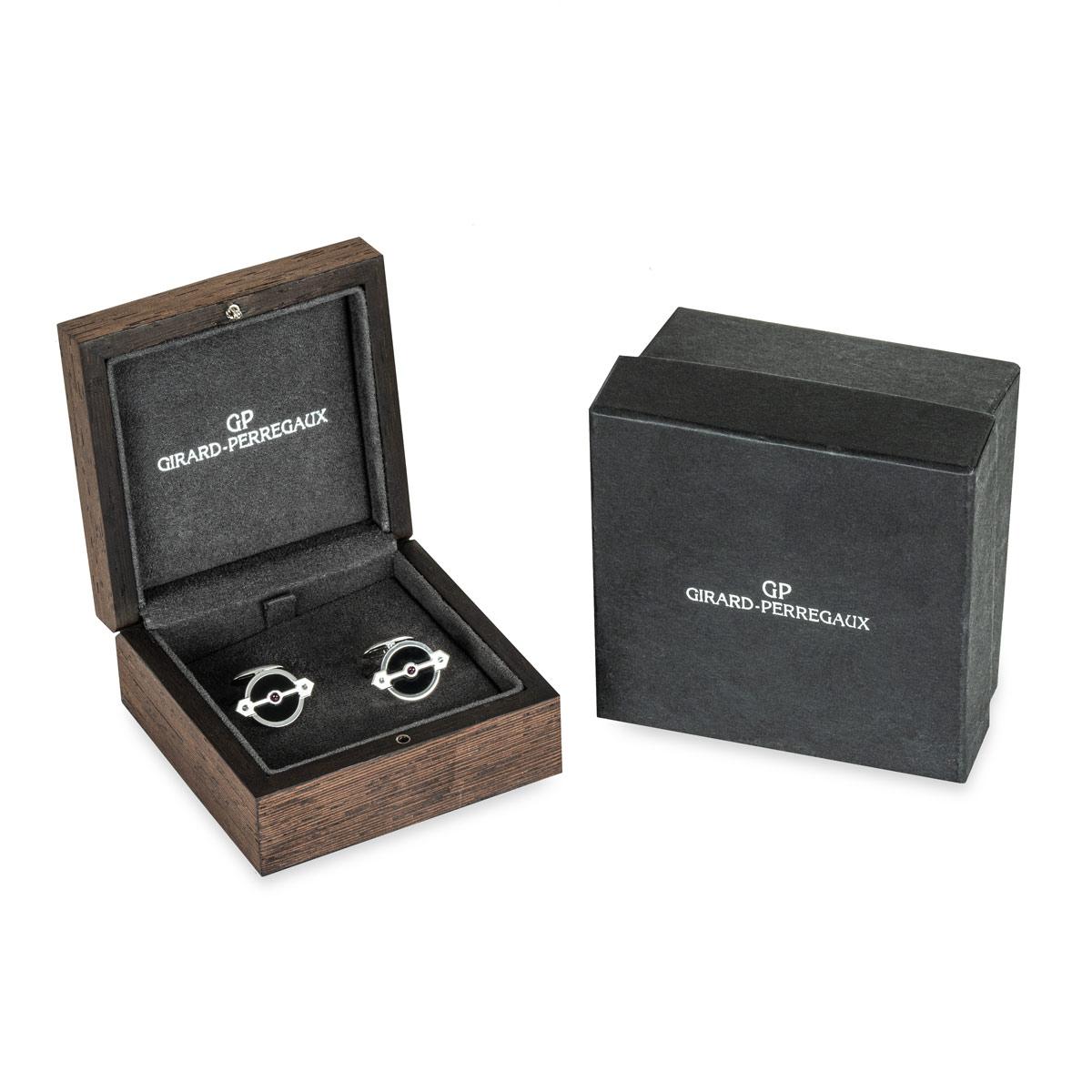 Girard Perregaux Golden Bridge Cufflinks White Gold Onyx & Ruby Set For Sale 1