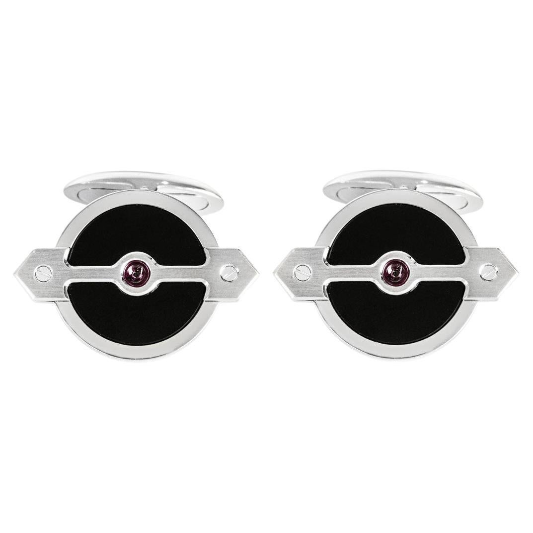 Girard Perregaux Golden Bridge Cufflinks White Gold Onyx & Ruby Set For Sale