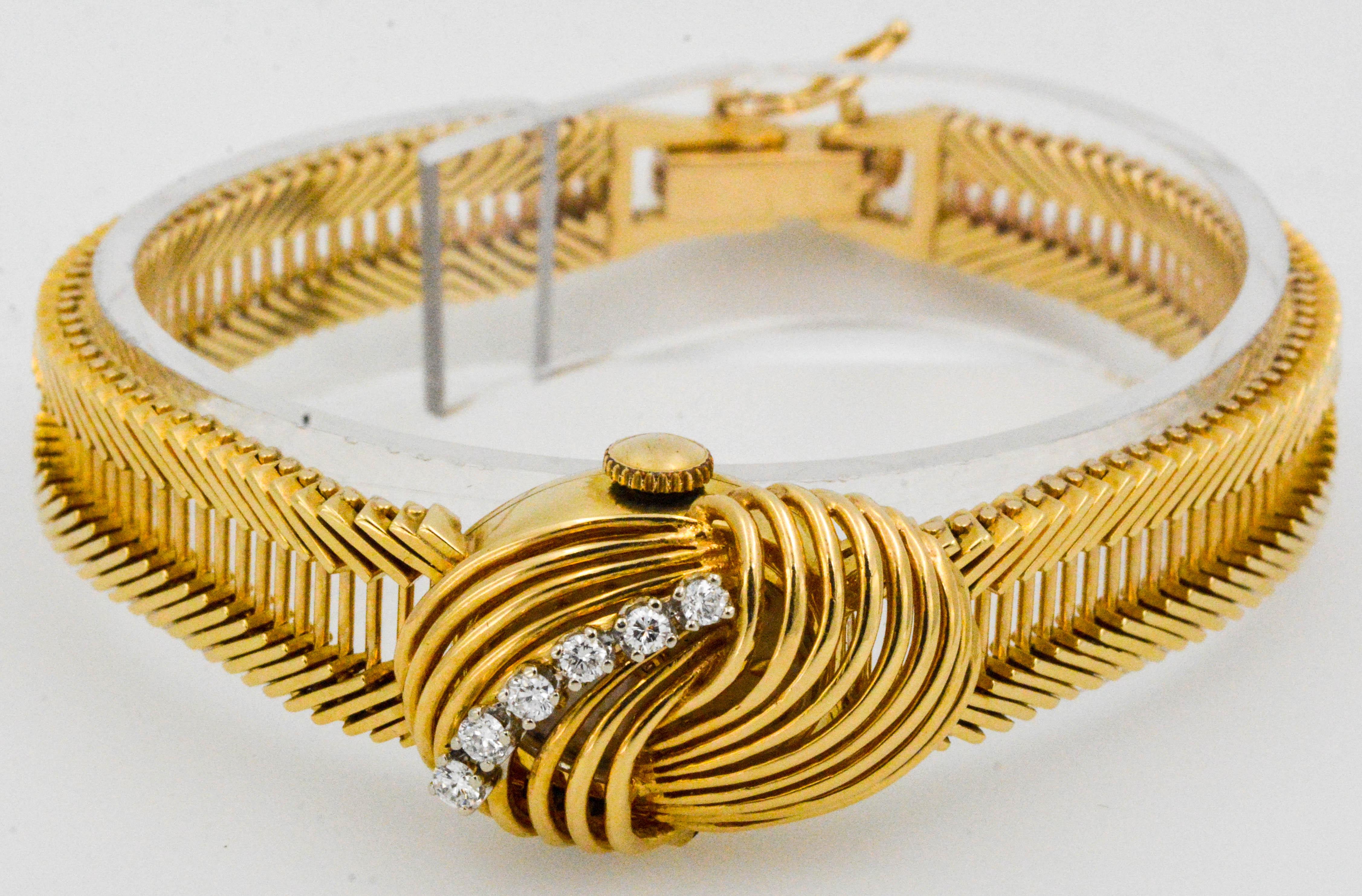 Retro Girard-Perregaux Ladies Yellow Gold Diamond Bracelet Wristwatch, circa 1960s
