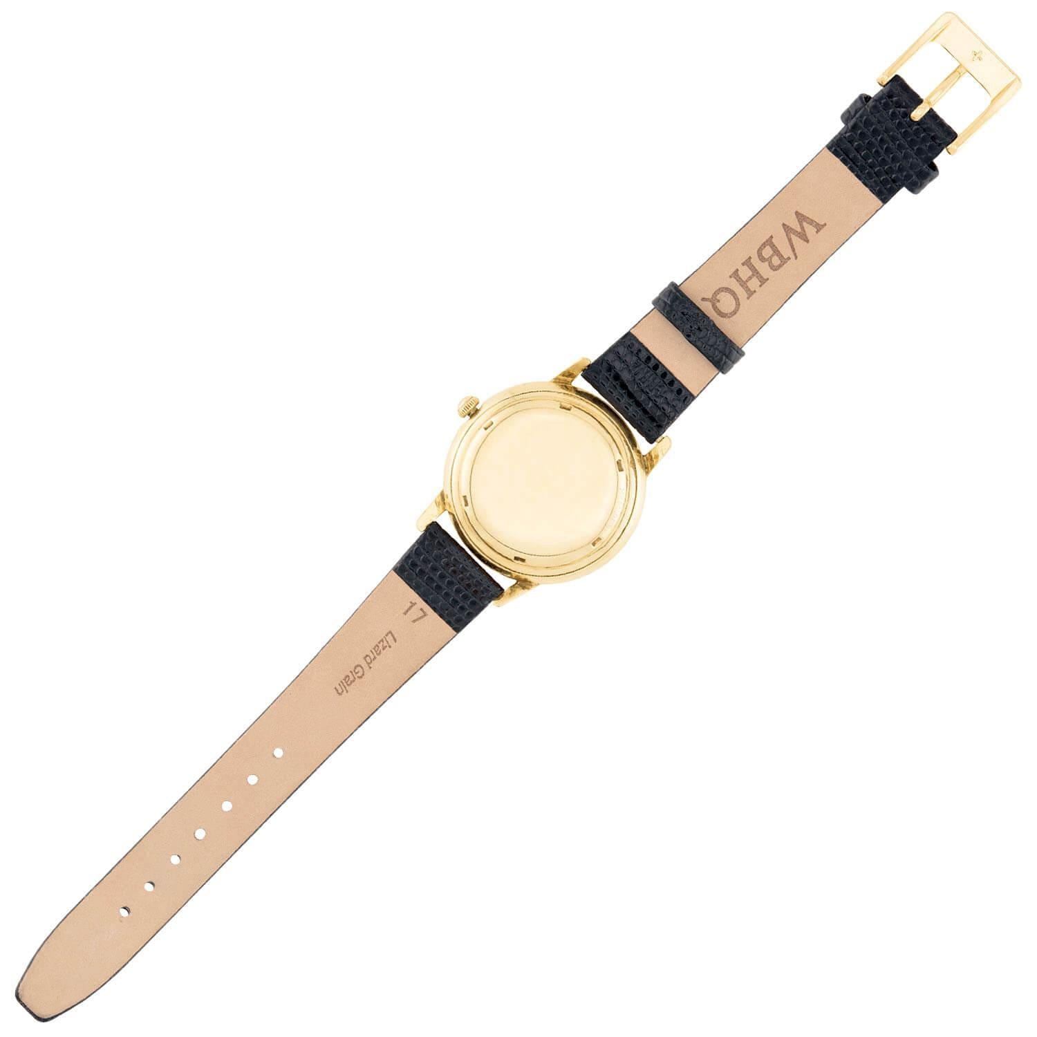 Uno splendido orologio da polso da uomo Girard Perregaux dell'epoca tardo-retrò (ca. 1950)! Realizzato in oro giallo 14 carati, il quadrante circolare dell'orologio presenta undici trattini in oro e un 