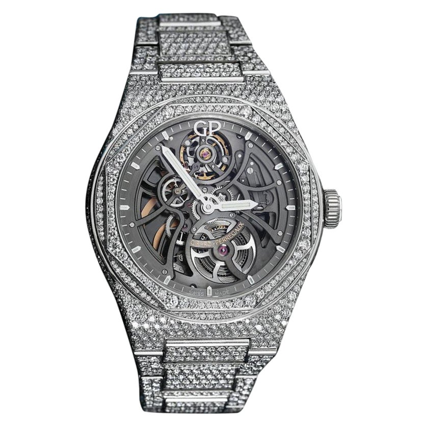 Girard-Perregaux Laureato: Edelstahl- Skelettuhr, maßgefertigt mit Volldiamant
