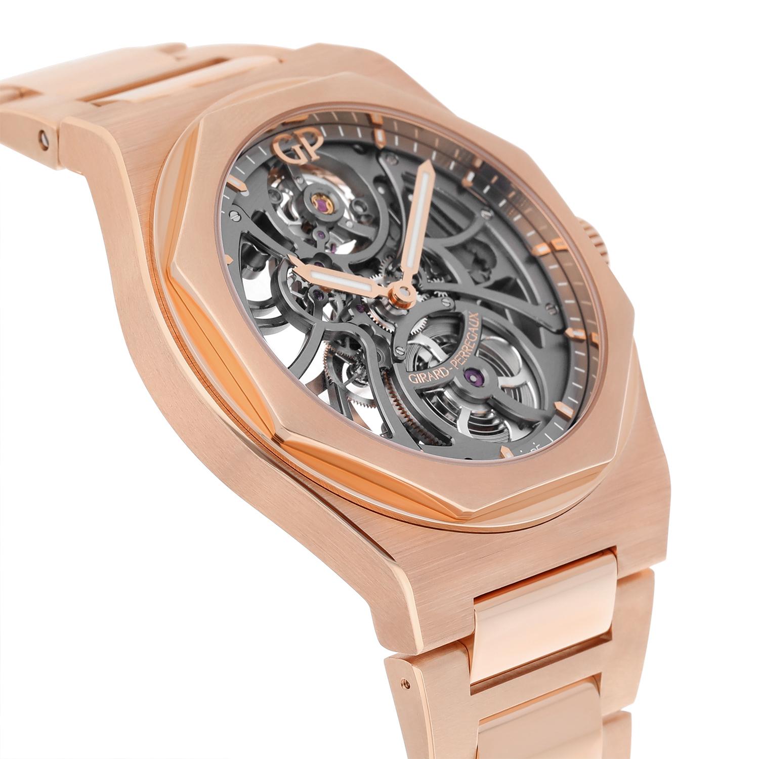 Girard Perregaux Laureato Skeleton Openworked Rose Gold Bracelet 81015 Watch B/P In New Condition For Sale In New York, NY