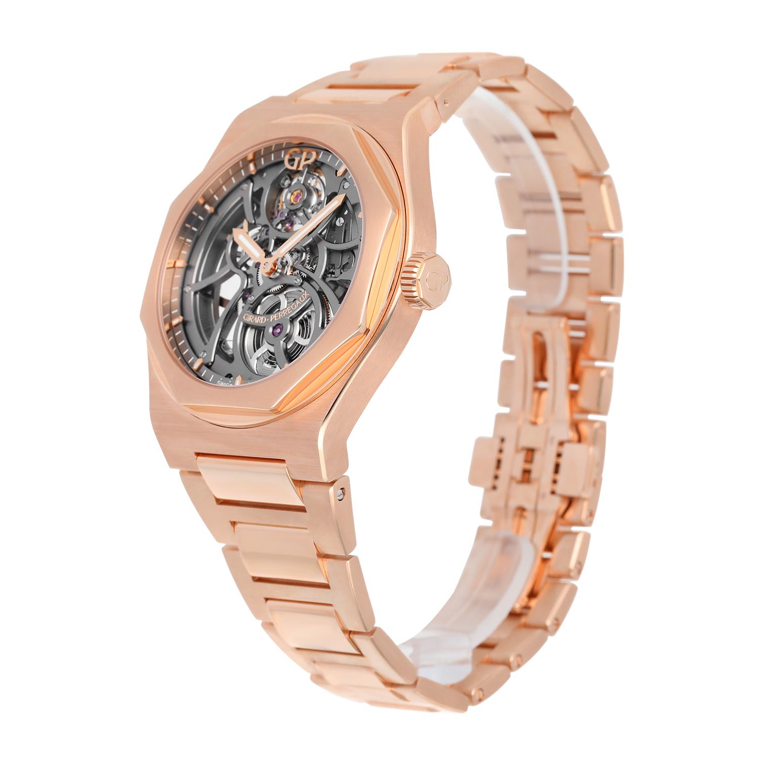 Men's Girard Perregaux Laureato Skeleton Openworked Rose Gold Bracelet 81015 Watch B/P For Sale