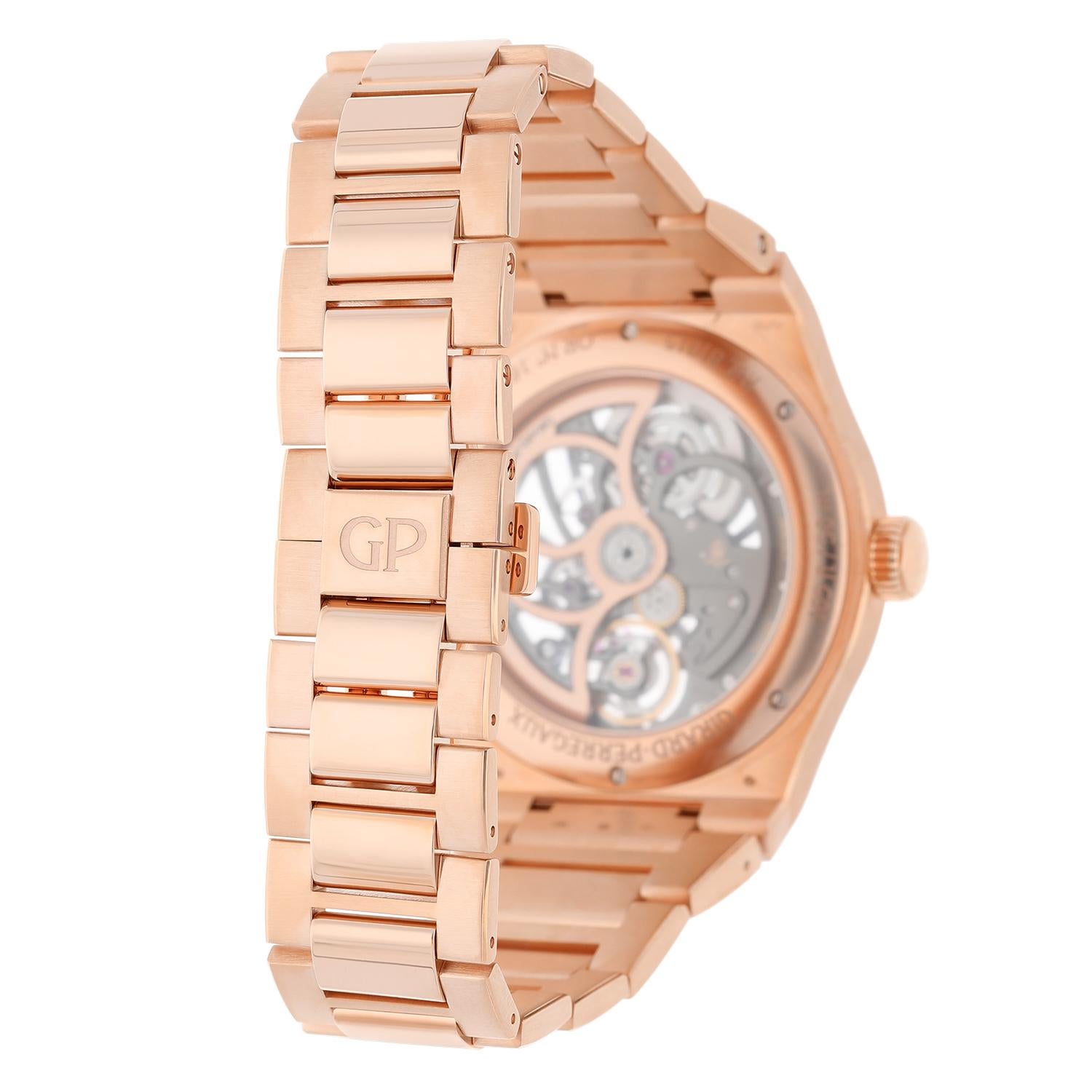 Girard Perregaux Laureato Skeleton Openworked Rose Gold Bracelet 81015 Watch B/P For Sale 3