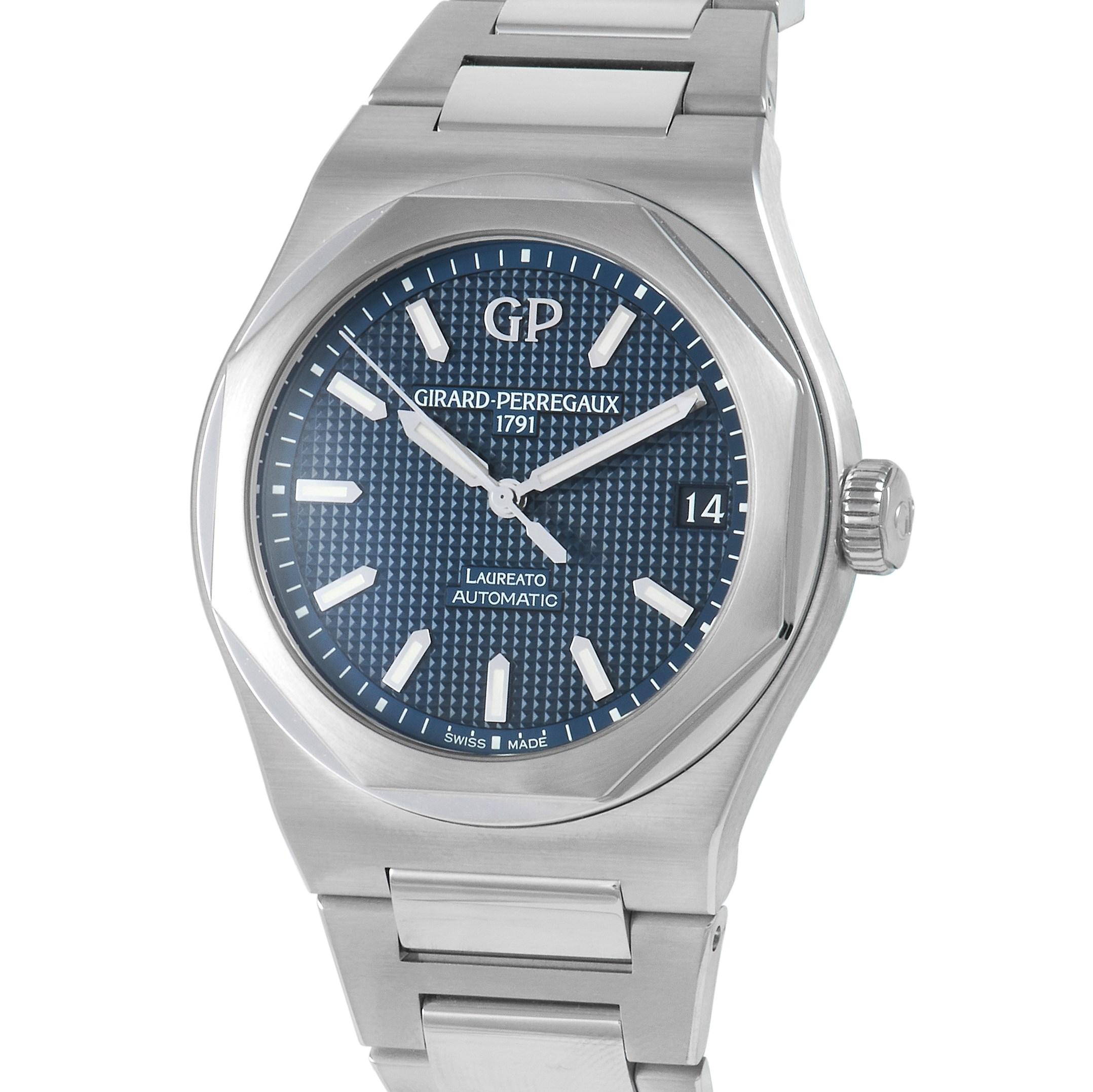 The Girard Perregaux Laureato Men's Watch 81010-11-431-11A is an all-rounder timepiece that exudes sporty elegance. It features a classic three-hand dial with 