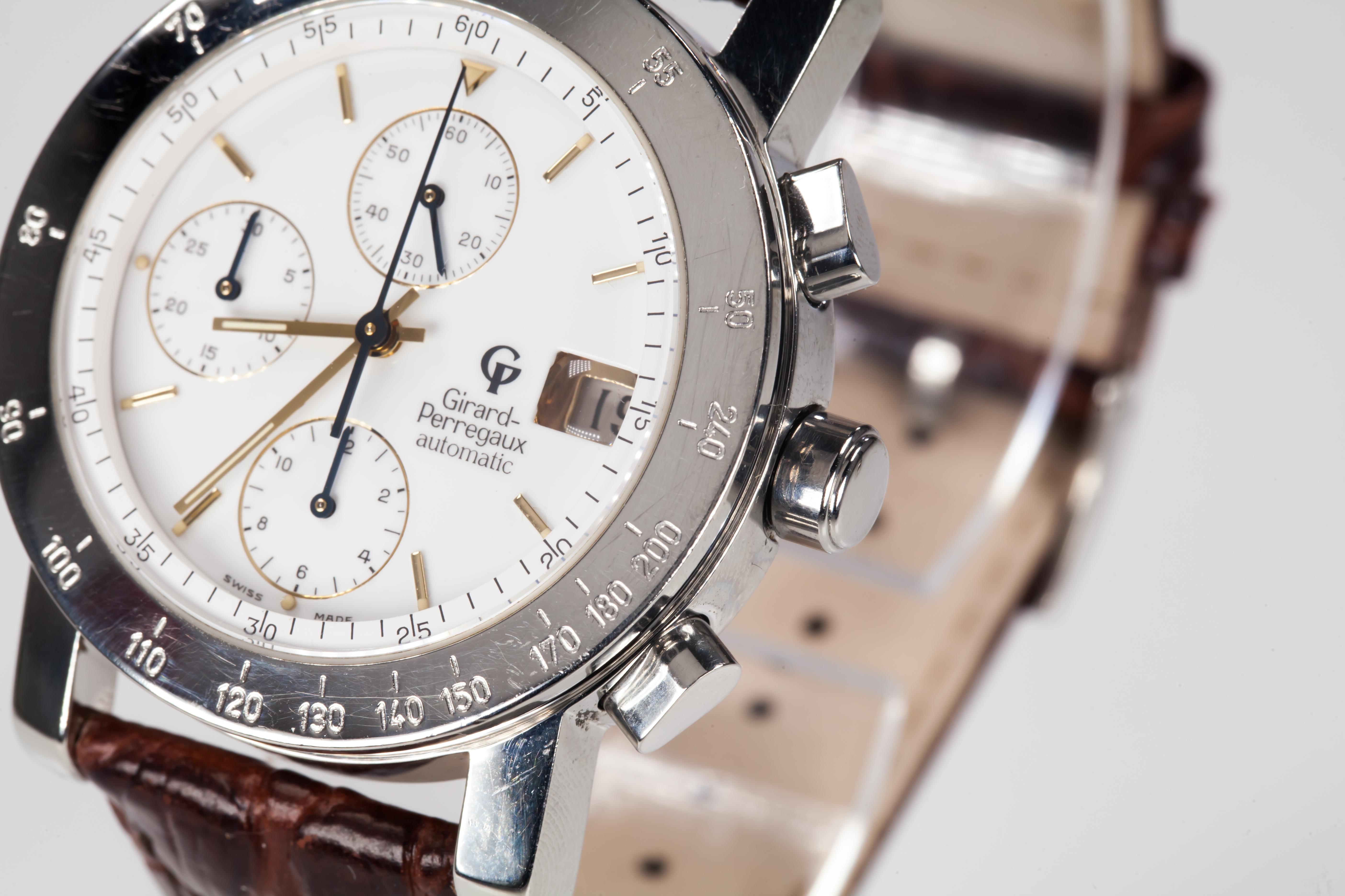 Girard Perregaux Men's Stainless Steel Automatic Chronograph Watch GP7000 In Good Condition For Sale In Sherman Oaks, CA