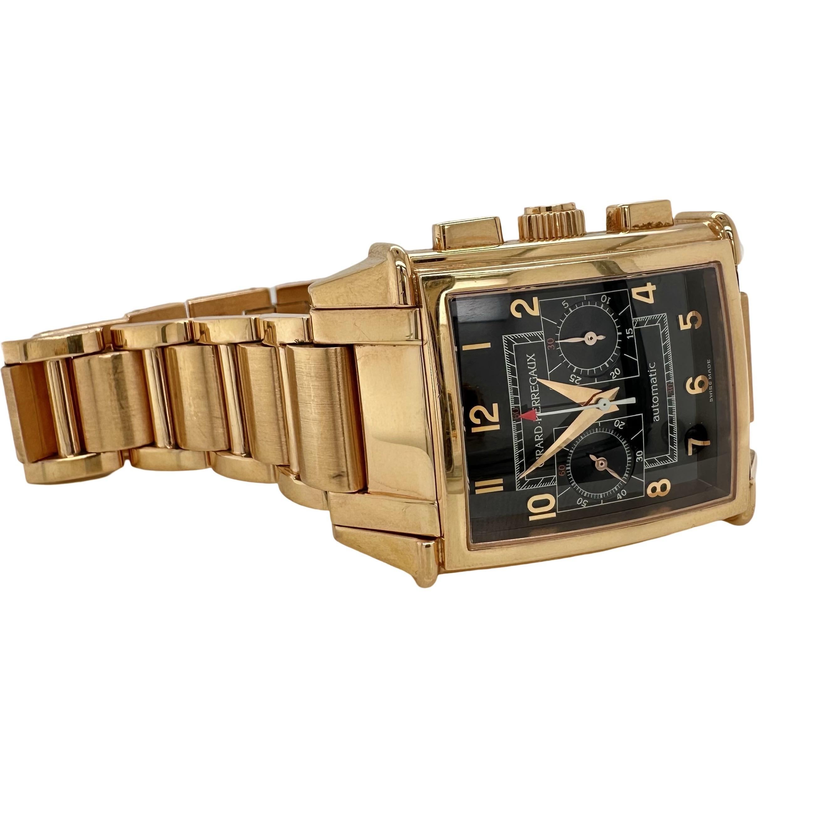 Girard Perregaux Ref. 2599 Vintage 1945 18k Rose Gold Chrono Rectangular Watch In Good Condition For Sale In Miami, FL