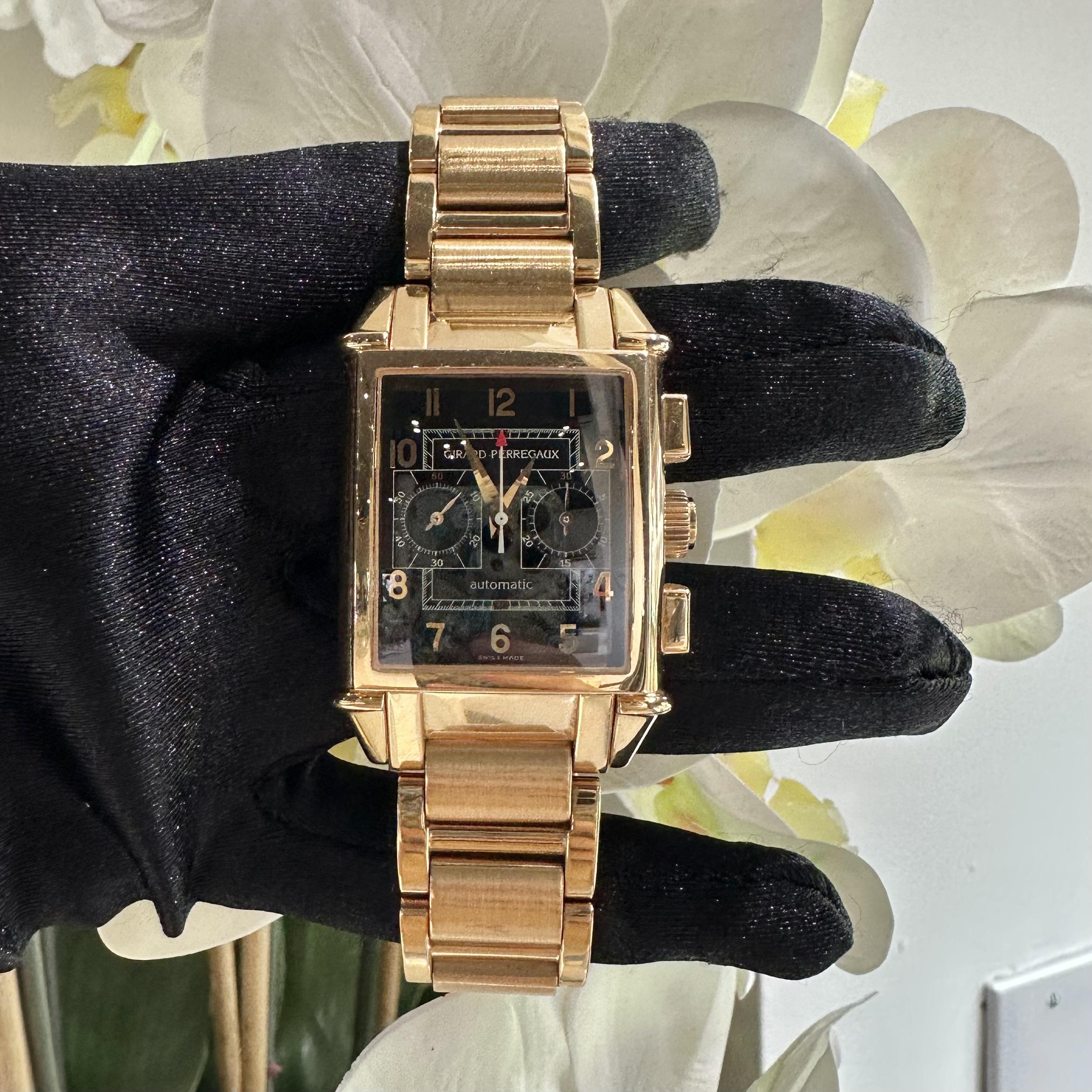 Men's Girard Perregaux Ref. 2599 Vintage 1945 18k Rose Gold Chrono Rectangular Watch For Sale