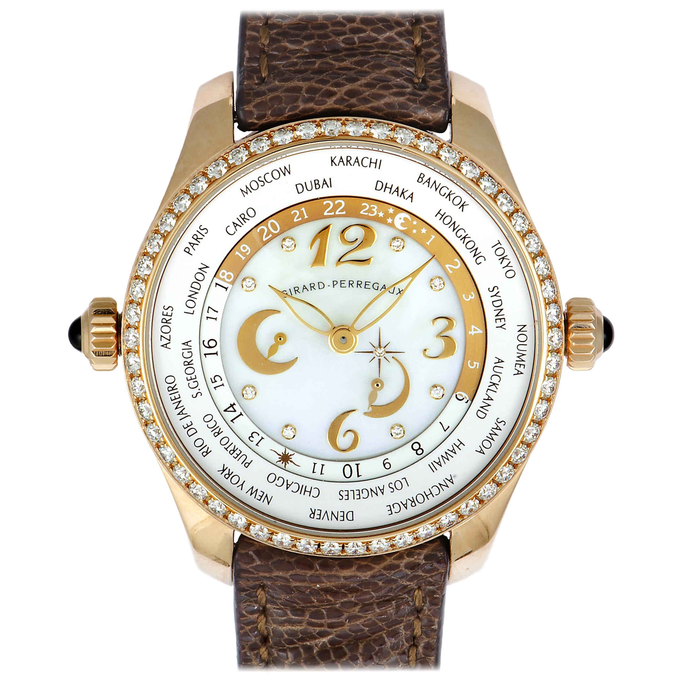 Girard Perregaux Rose Gold World Time Chronograph Watch 49860D52A